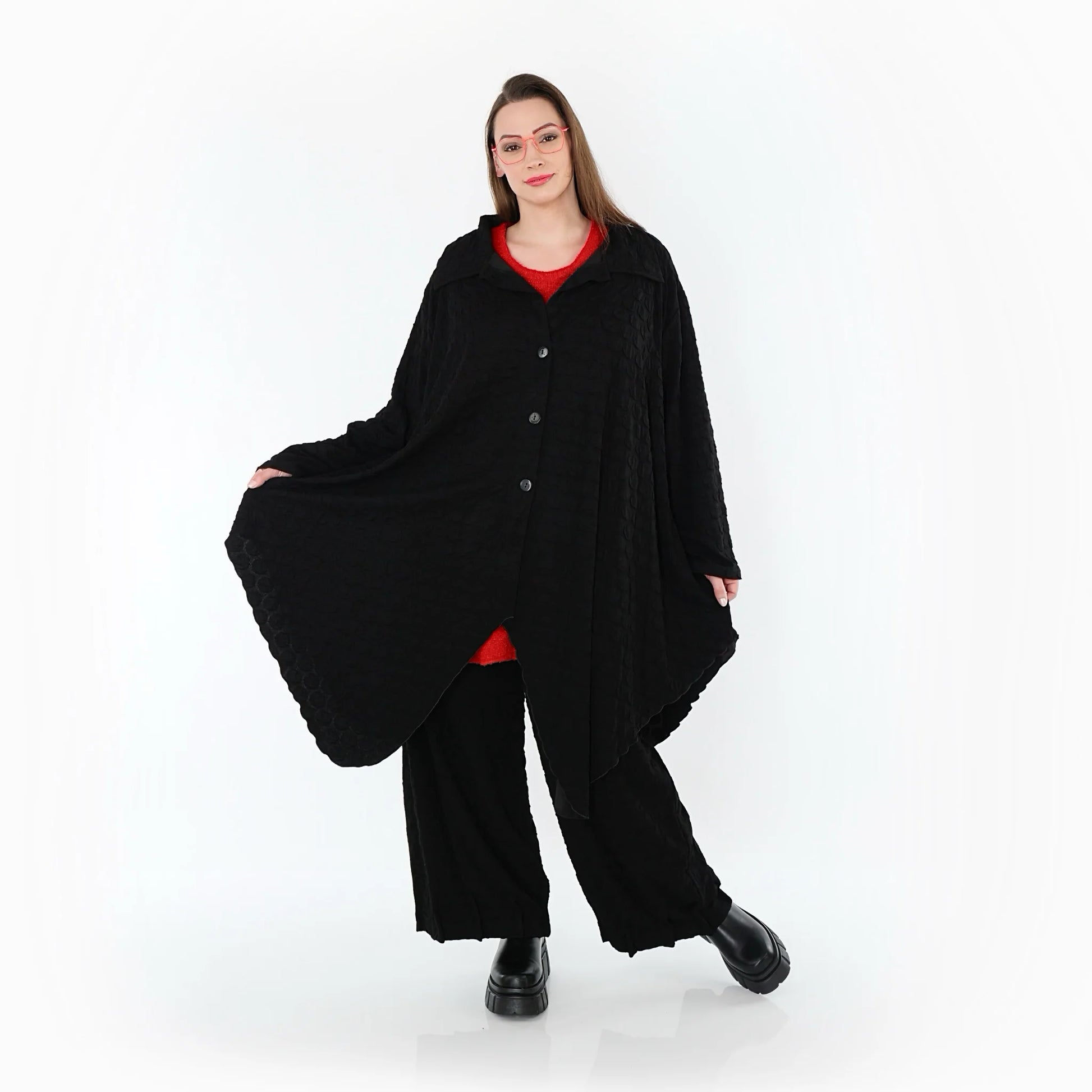  Zipfel Bluse von AKH Premium aus Viskose, P1020.7150, Schwarz, Punkte, Ausgefallen, Schick