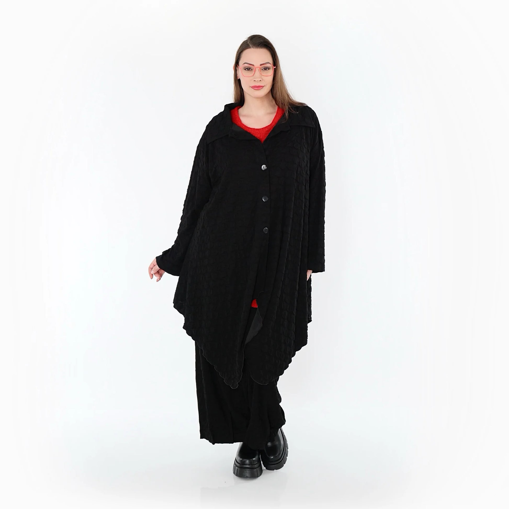  Zipfel Bluse von AKH Premium aus Viskose, P1020.7150, Schwarz, Punkte, Ausgefallen, Schick