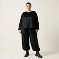  AKH Premium Bigshirt in kastiger Form, aus Materialmix, P1030.7173, Schwarz, Punkte, Schick