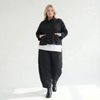 Damen Jacke Lagenlook Polyester Schwarz, kastiger Schnitt, Stehkragen, Oversize große Größen – AKH Premium
