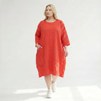 Sinnliches Oversize Ballon Kleid im luftigen Lagenlook aus leichter Crash Popeline, lässig, Rot