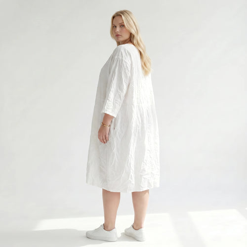 Ausgefallenes Ballonkleid im luftigen Crash Lagenlook aus pflegeleichter Popeline mit Taschen, Weiß