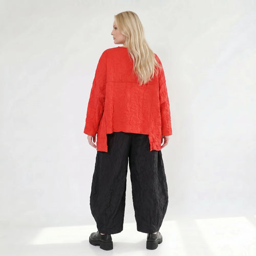 Oversize Lagenlook Shirt mit einzigartiger Crash-Optik aus leichter Popeline, kunstvolle Overlocknaht, Rot