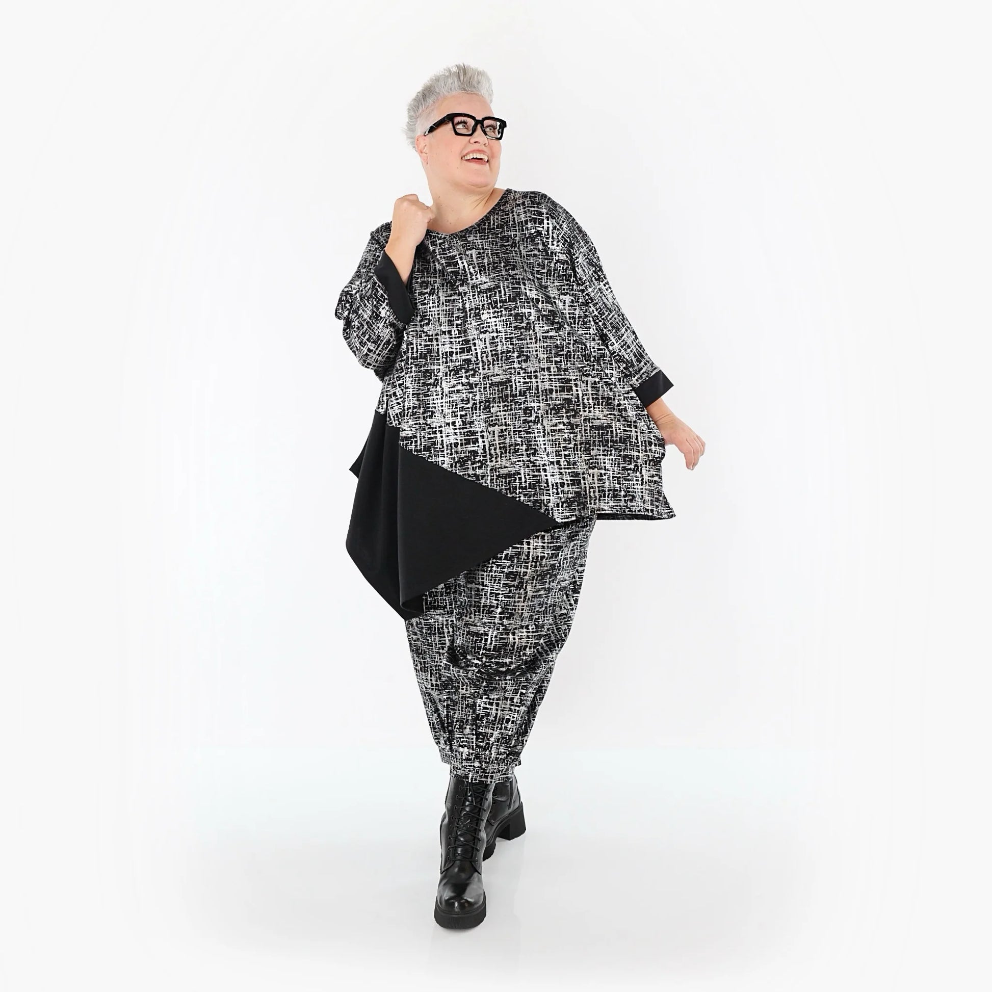  Ballonhose von AKH Premium aus Viskose, P107160, Schwarz/Silber, Pinselstrich, Schick