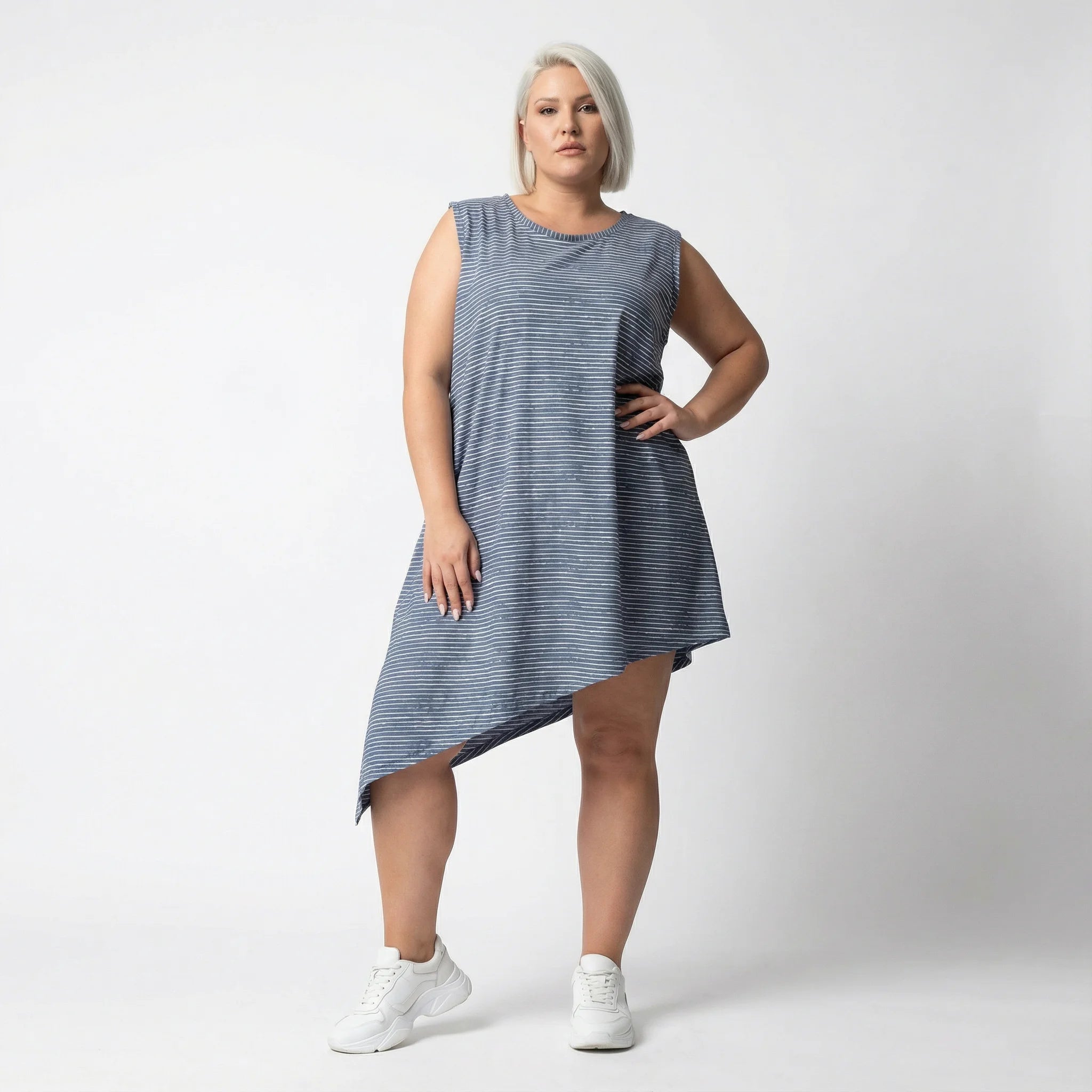  AKH Fashion Tunika in asymmetrischer Form, aus Baumwolle, 0832.06776, Blau-Weiß, Streifen