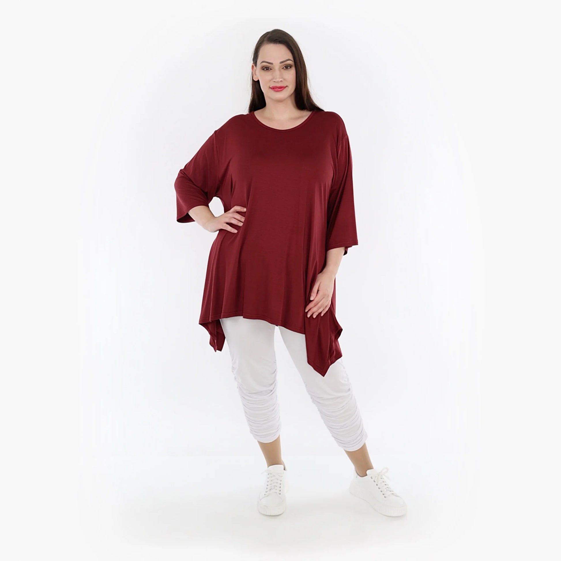  A-Form Shirt von AKH Fashion aus Viskose, 1233.01019, Burgundy, Unifarben, Schick, Modern