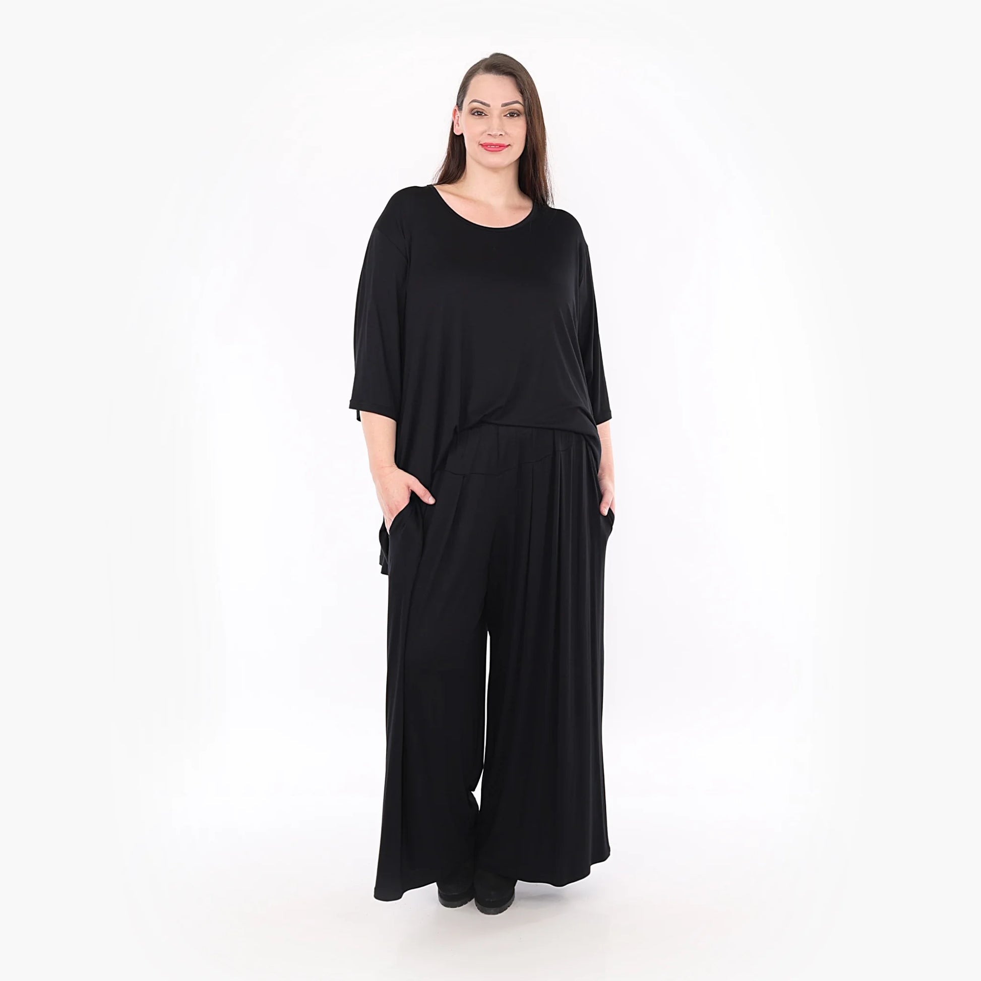  Hose von AKH Fashion aus Viskose in kastiger Form, 1233.06720, Schwarz, Unifarben, Schick