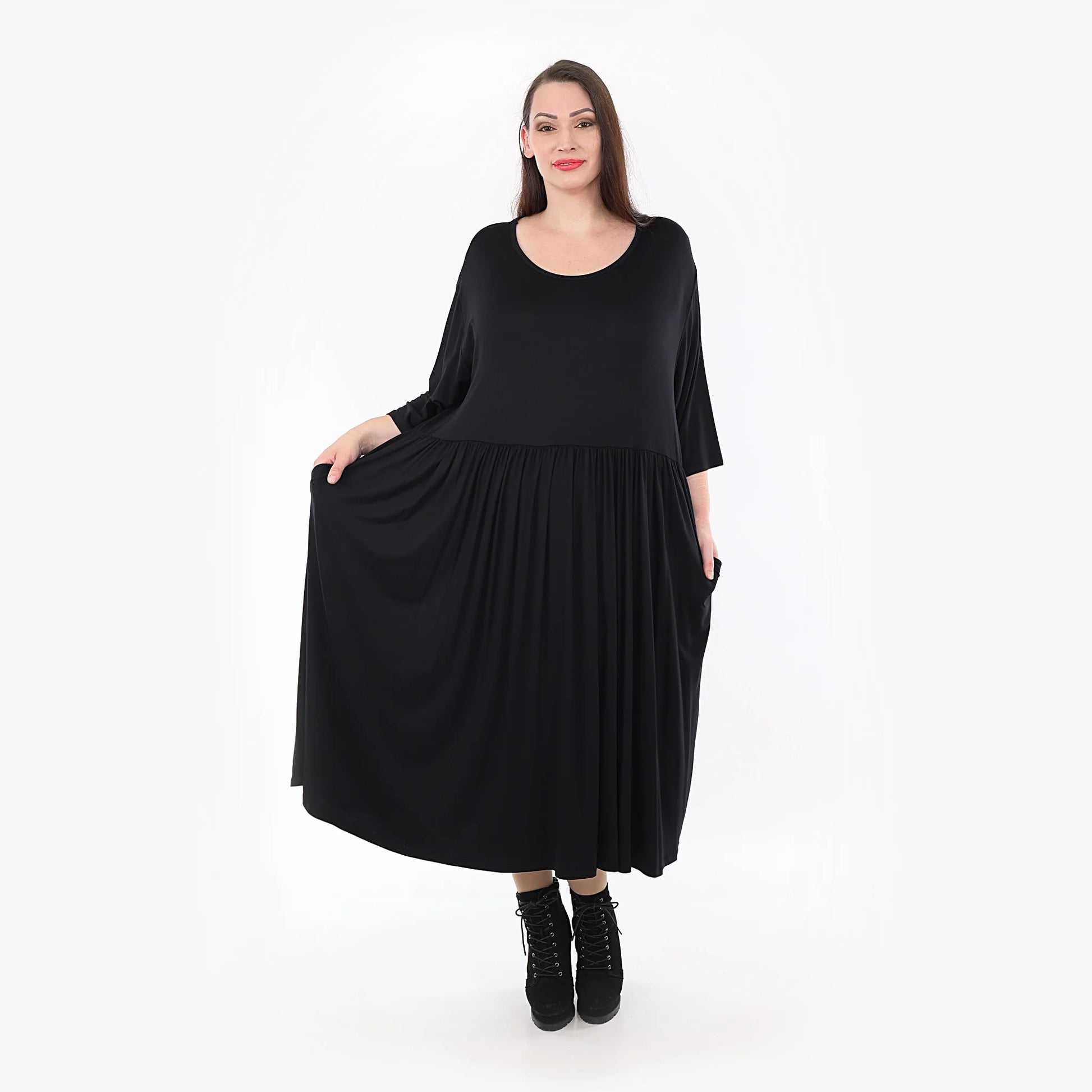  Ballonkleid von AKH Fashion aus Viskose, 1233.06948, Schwarz, Unifarben, Schick, Modern