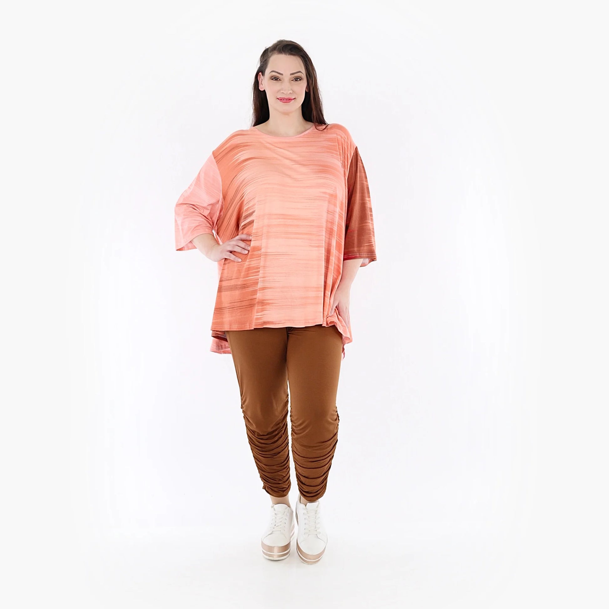  A-Form Bigshirt von AKH Fashion aus Viskose, 1249.00593, Koralle-Orange, Batik, Ausgefallen