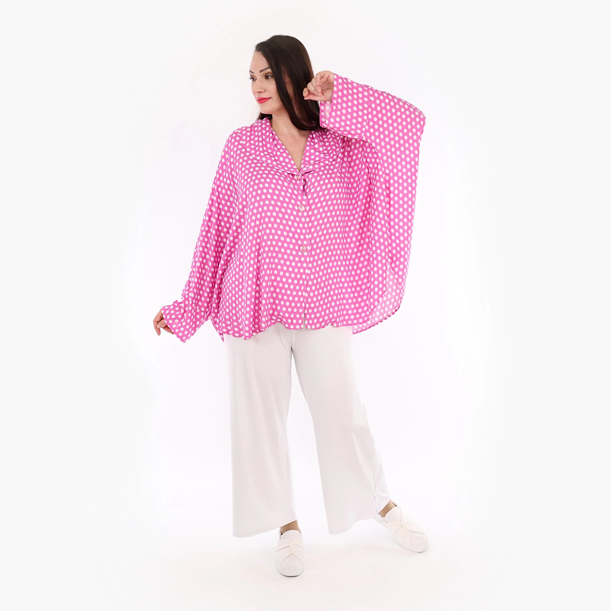  AKH Fashion Jacke in gerundeter Form, aus Viskose, 1273.00140, Pink-Weiß, Schick, Modern