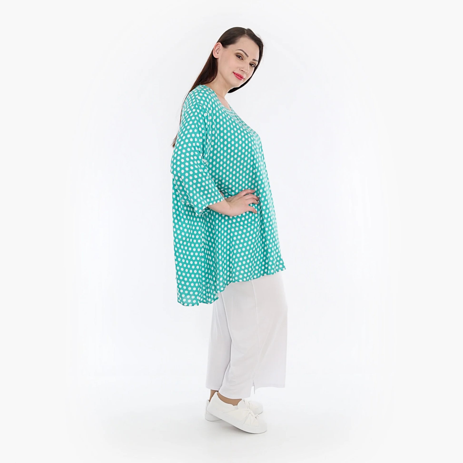  A-Form Bigshirt von AKH Fashion aus Viskose, 1273.00593, Mint-Weiß, Unifarben, Ausgefallen