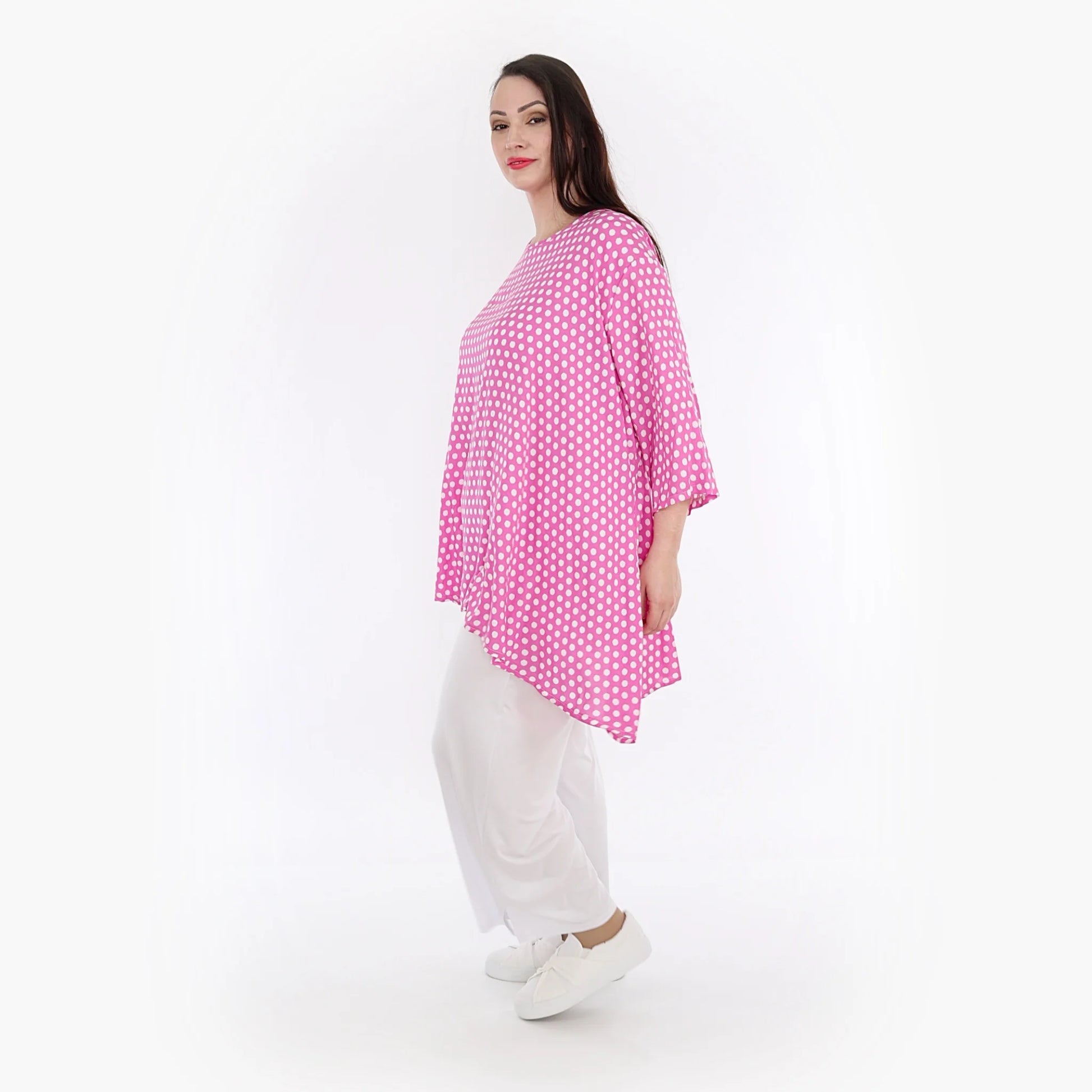  A-Form Bigshirt von AKH Fashion aus Viskose, 1273.00593, Pink-Weiß, Unifarben, Ausgefallen