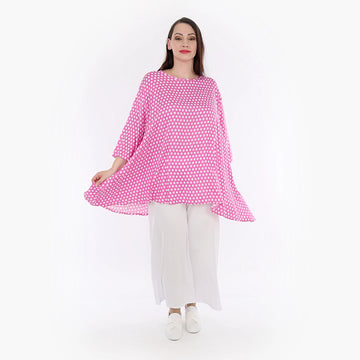  A-Form Bigshirt von AKH Fashion aus Viskose, 1273.00593, Pink-Weiß, Unifarben, Ausgefallen