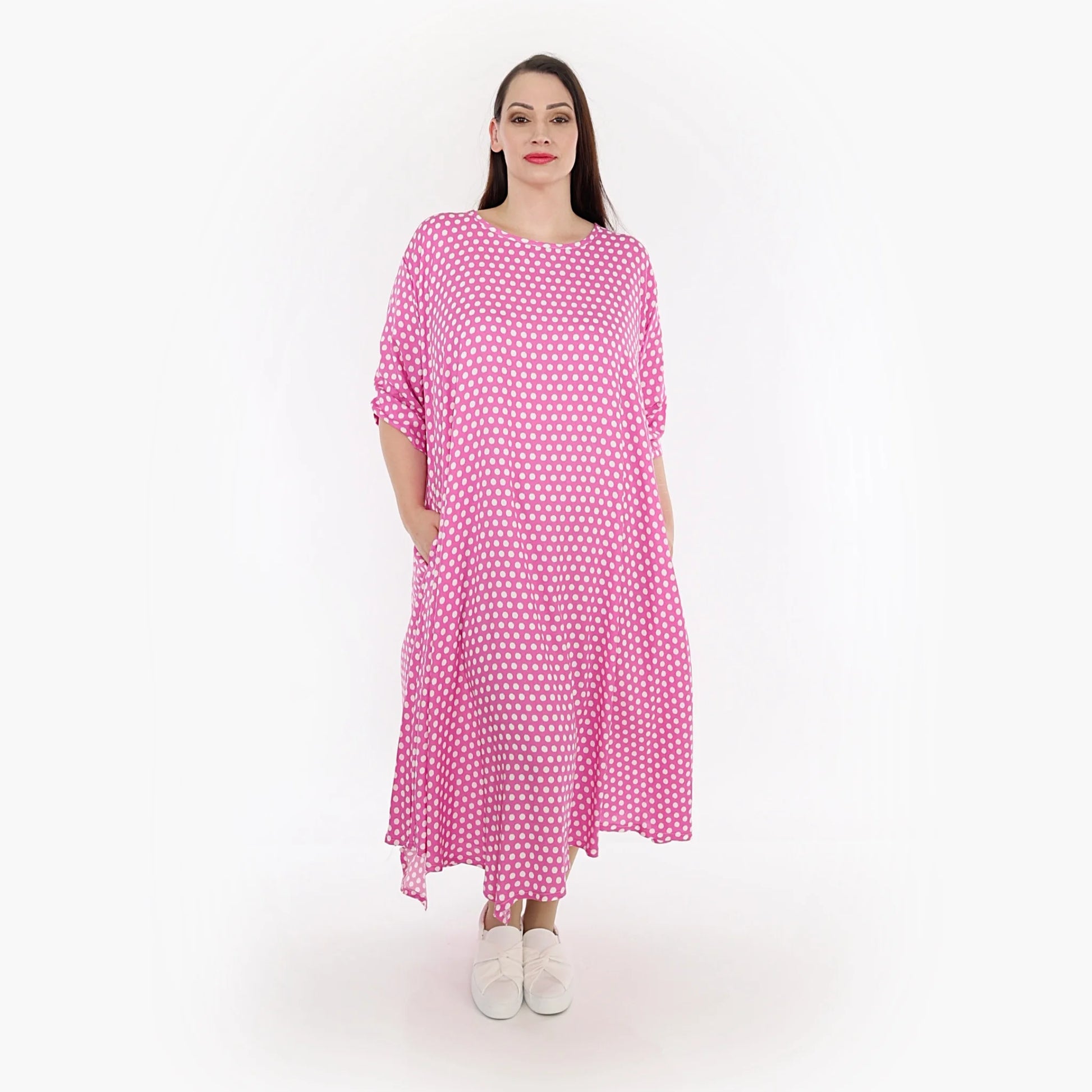  A-Form Kleid von AKH Fashion aus Viskose, 1273.01927, Pink-Weiß, Unifarben, Ausgefallen