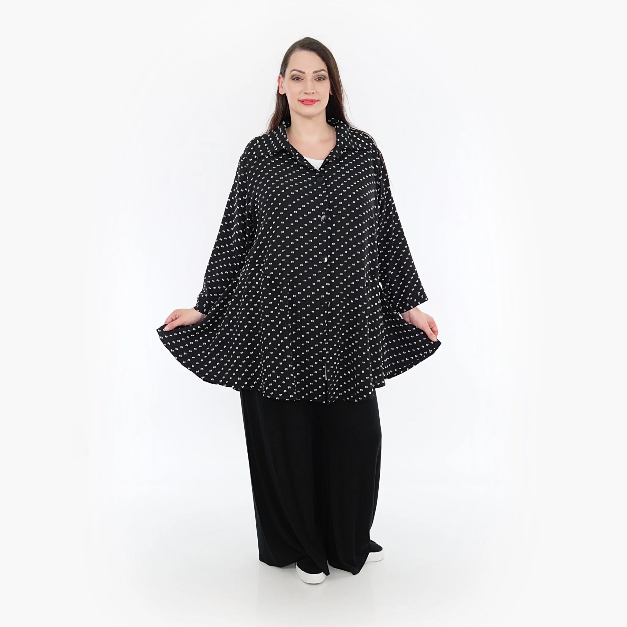  AKH Fashion Jacke in Glocken-Form, aus Viskose, 1315.06940, Schwarz-Weiß, Schick, Modern