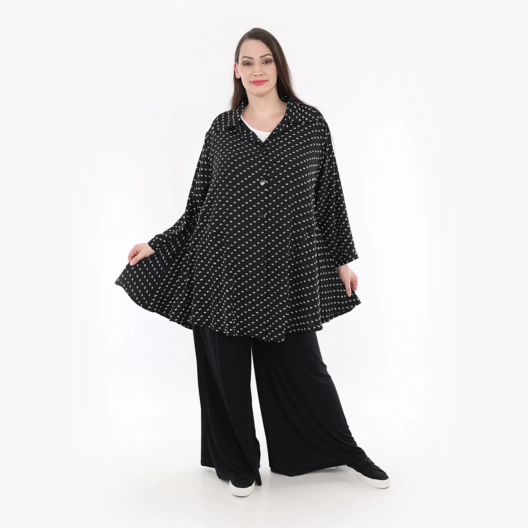  AKH Fashion Jacke in Glocken-Form, aus Viskose, 1315.06940, Schwarz-Weiß, Schick, Modern