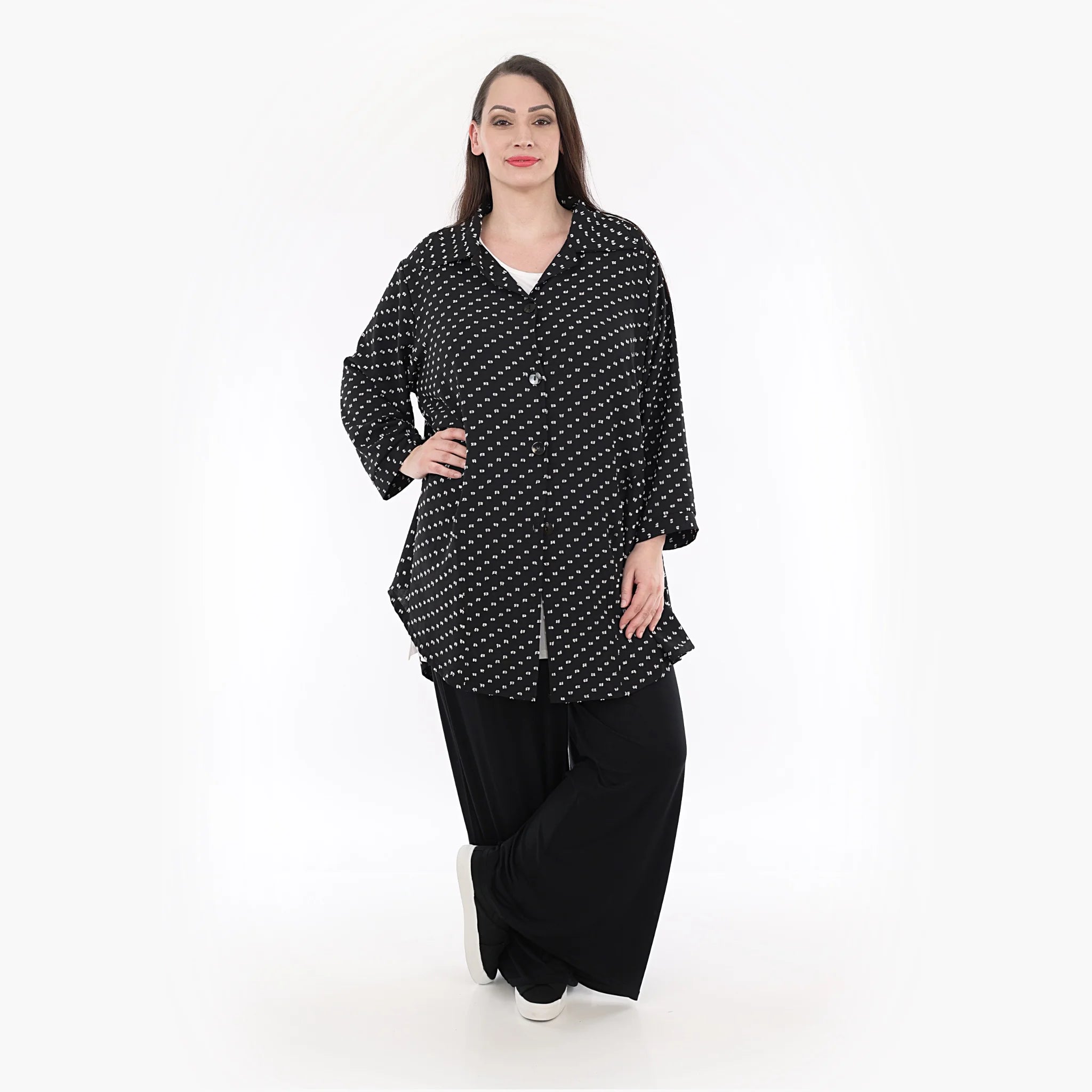  AKH Fashion Jacke in Glocken-Form, aus Viskose, 1315.06940, Schwarz-Weiß, Schick, Modern