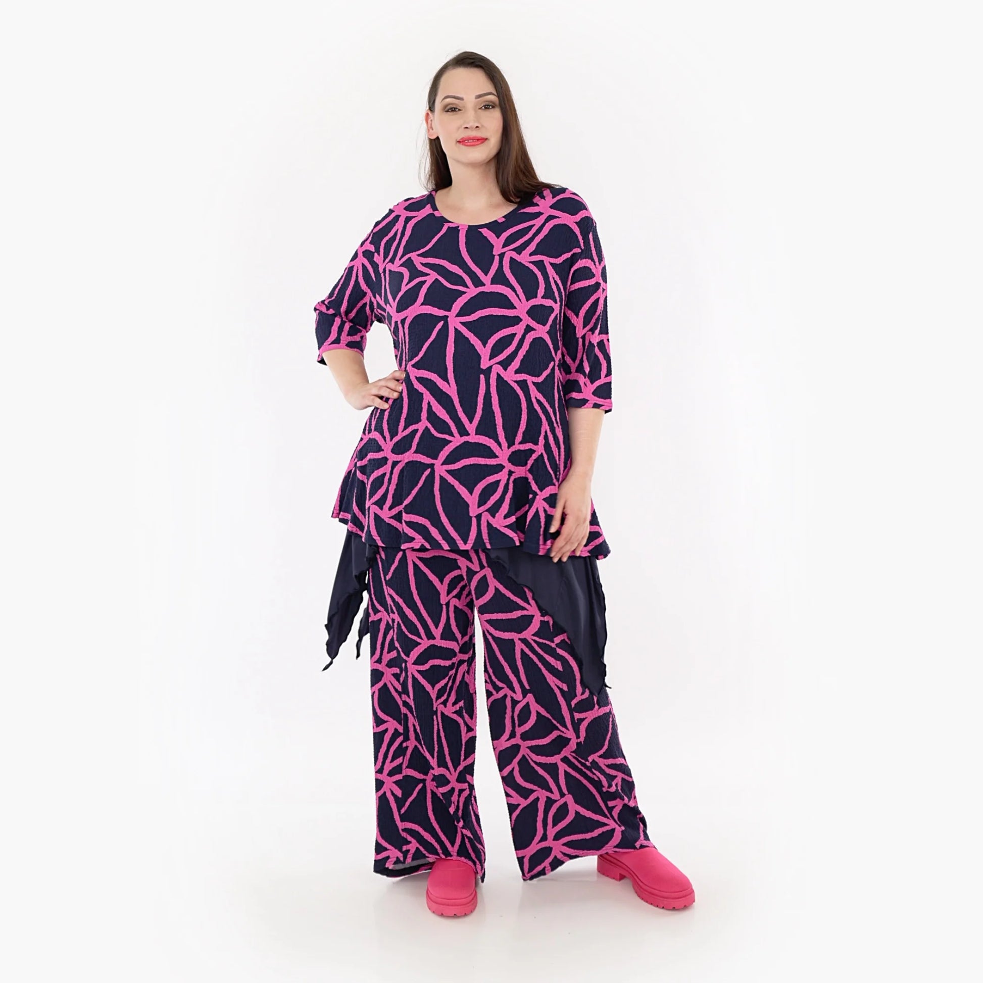  Shirt von AKH Fashion aus Viskose in Glocken-Form, 1317.01892, Marine-Fuchsia, Ausgefallen