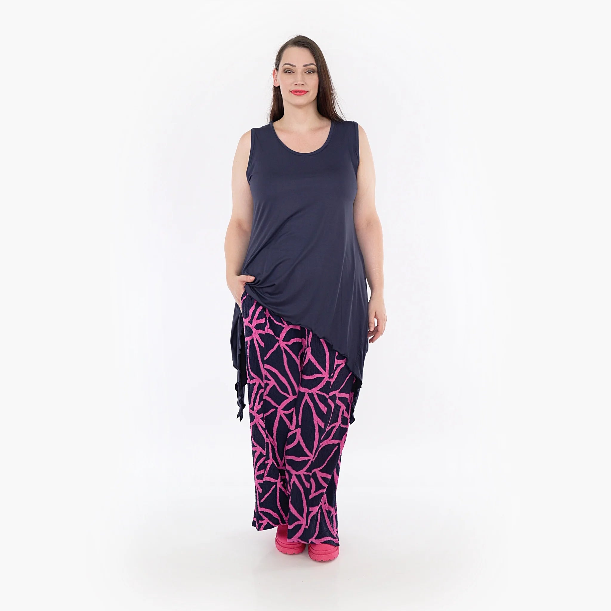  AKH Fashion Hose in gerader Form, aus Viskose, 1317.06927, Marine-Fuchsia, Grafik, Schick