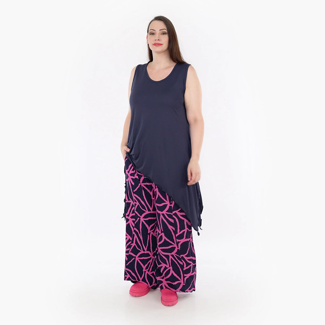  Hose von AKH Fashion aus Viskose in gerader Form, 1317.06927, Marine-Fuchsia, Ausgefallen