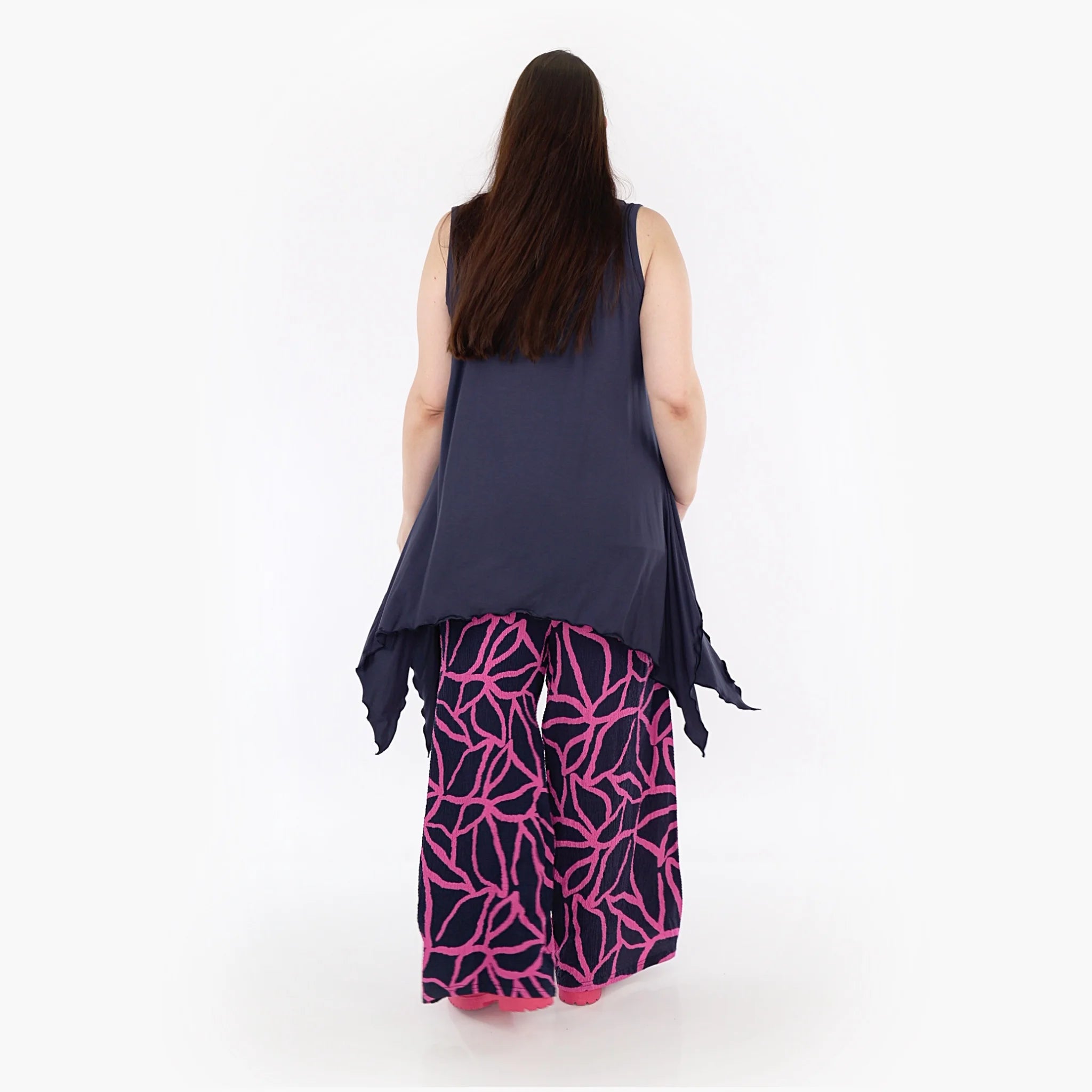  AKH Fashion Hose in gerader Form, aus Viskose, 1317.06927, Marine-Fuchsia, Grafik, Schick