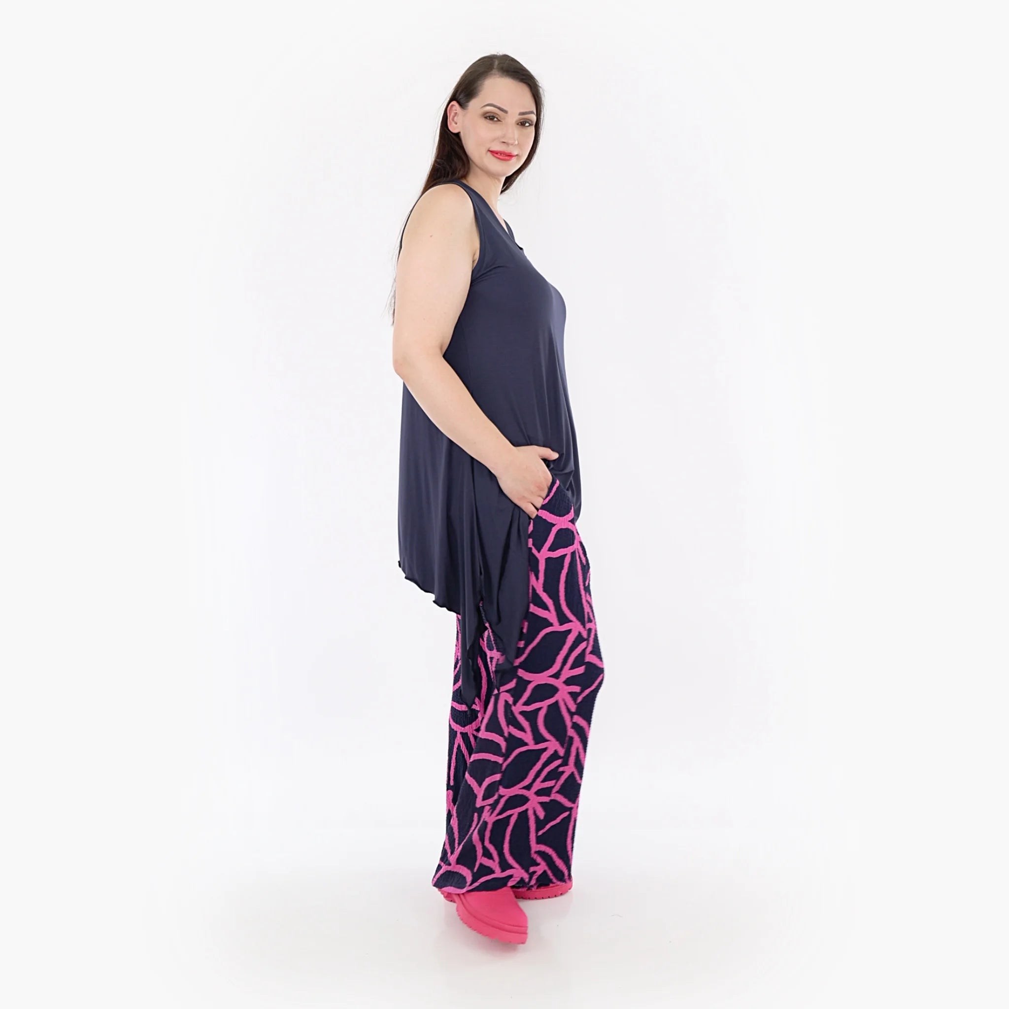  AKH Fashion Hose in gerader Form, aus Viskose, 1317.06927, Marine-Fuchsia, Grafik, Schick