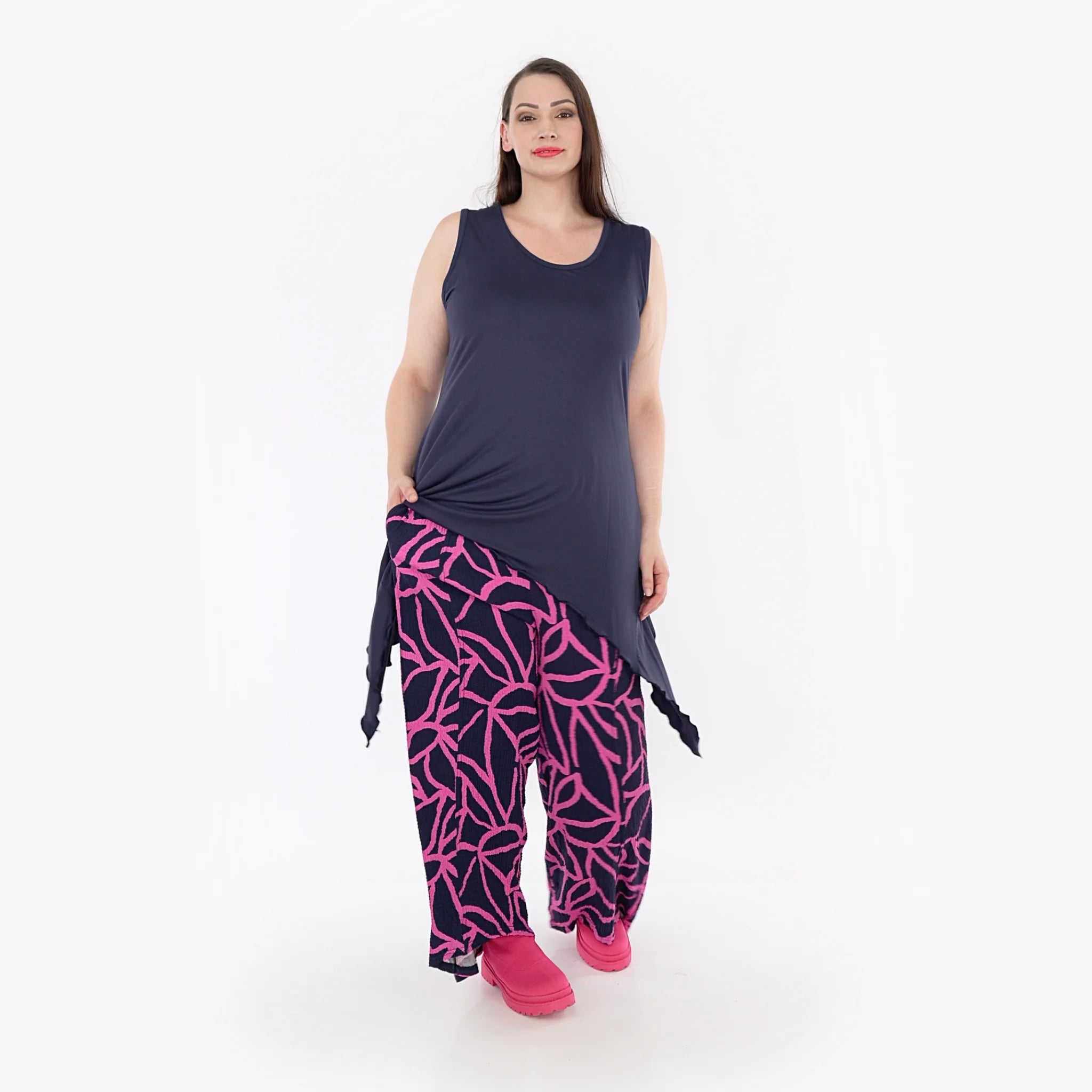 AKH Fashion Hose in gerader Form, aus Viskose, 1317.06927, Marine-Fuchsia, Grafik, Schick