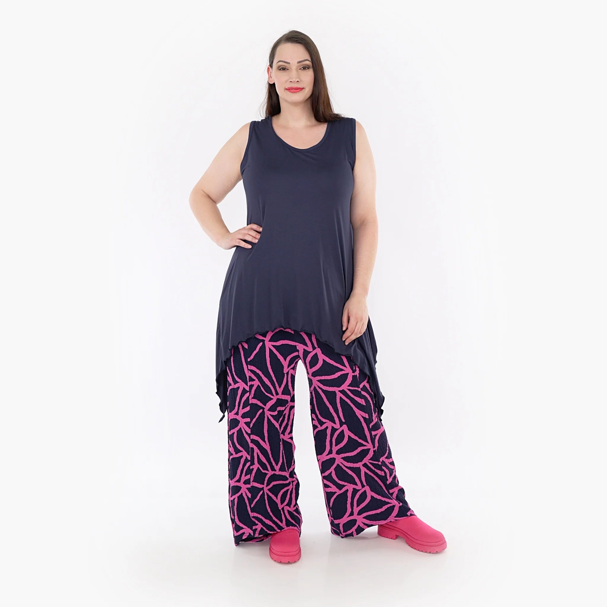  AKH Fashion Hose in gerader Form, aus Viskose, 1317.06927, Marine-Fuchsia, Grafik, Schick