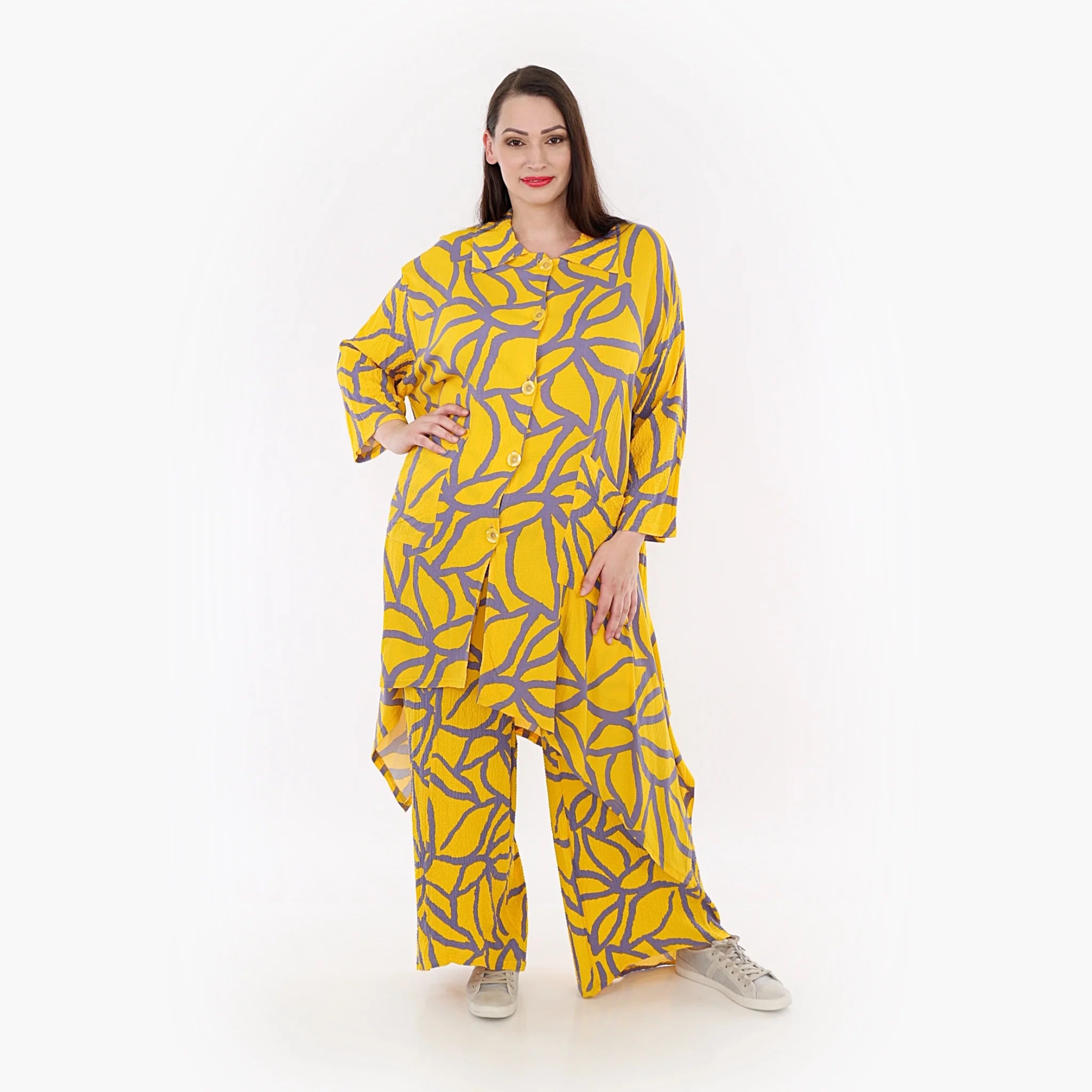  A-Form Jacke von AKH Fashion aus Viskose, 1317.06935, Gelb-Fliedergrau, Grafik, Schick