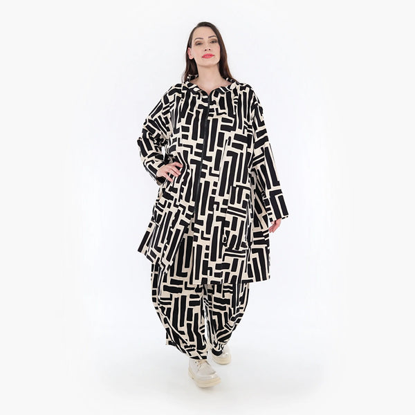  AKH Fashion Mantel in Vokuhila-Form, aus Viskose, 1318.02276, Schwarz-Ecru, Schick