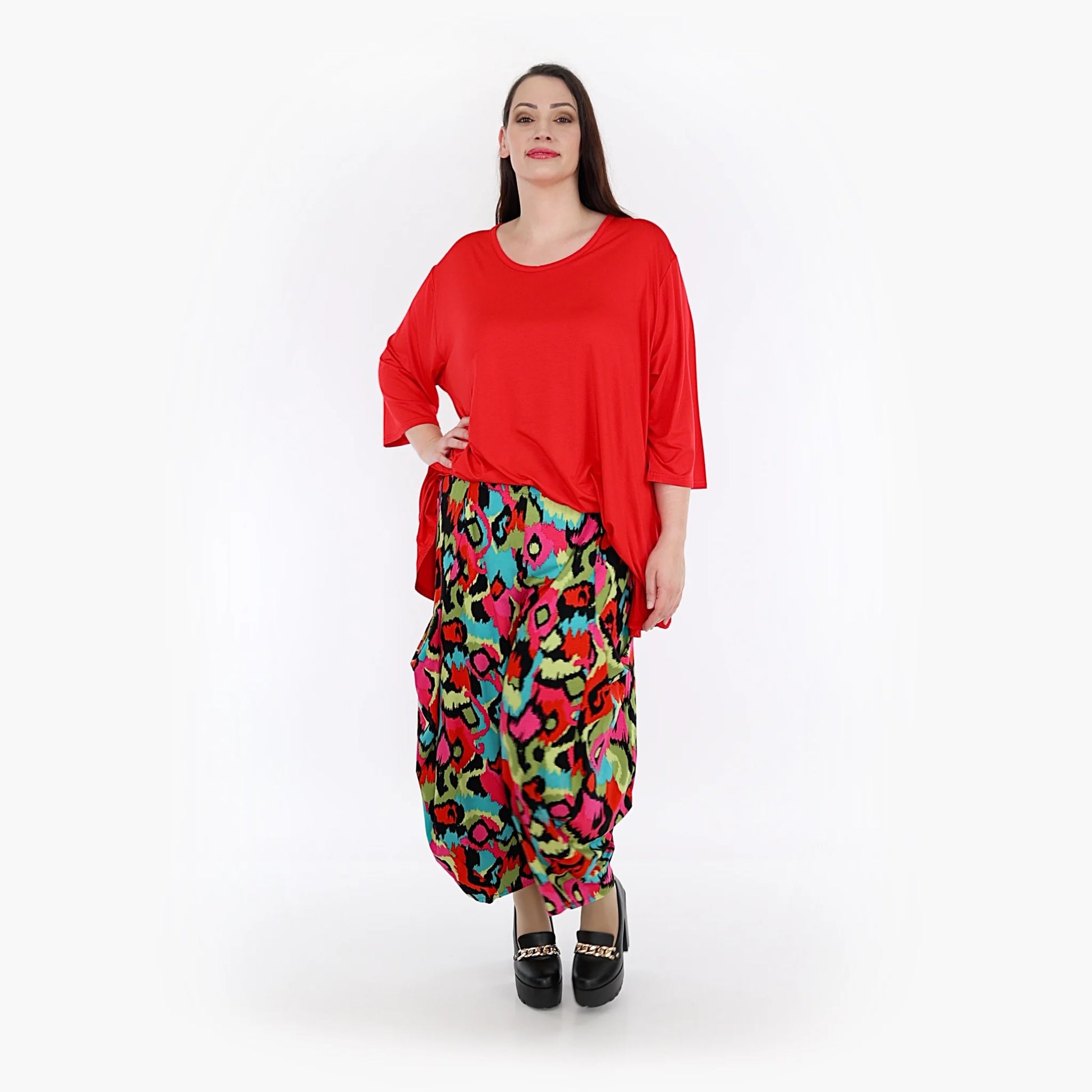  Ballonhose in trendigem Farbmix mit elastischem Bund und praktischen Taschen für Plus Size