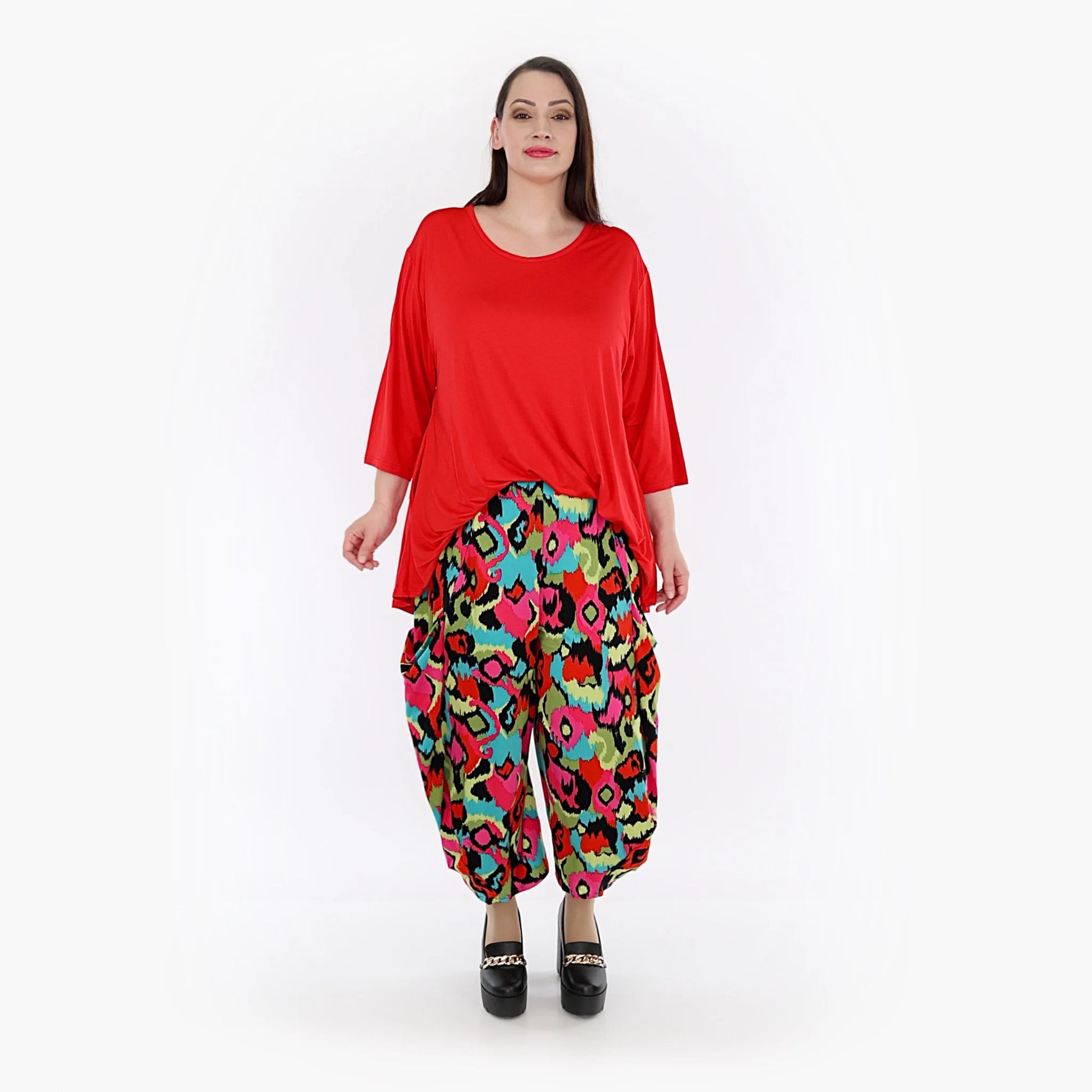  Ballonhose in trendigem Farbmix mit elastischem Bund und praktischen Taschen für Plus Size