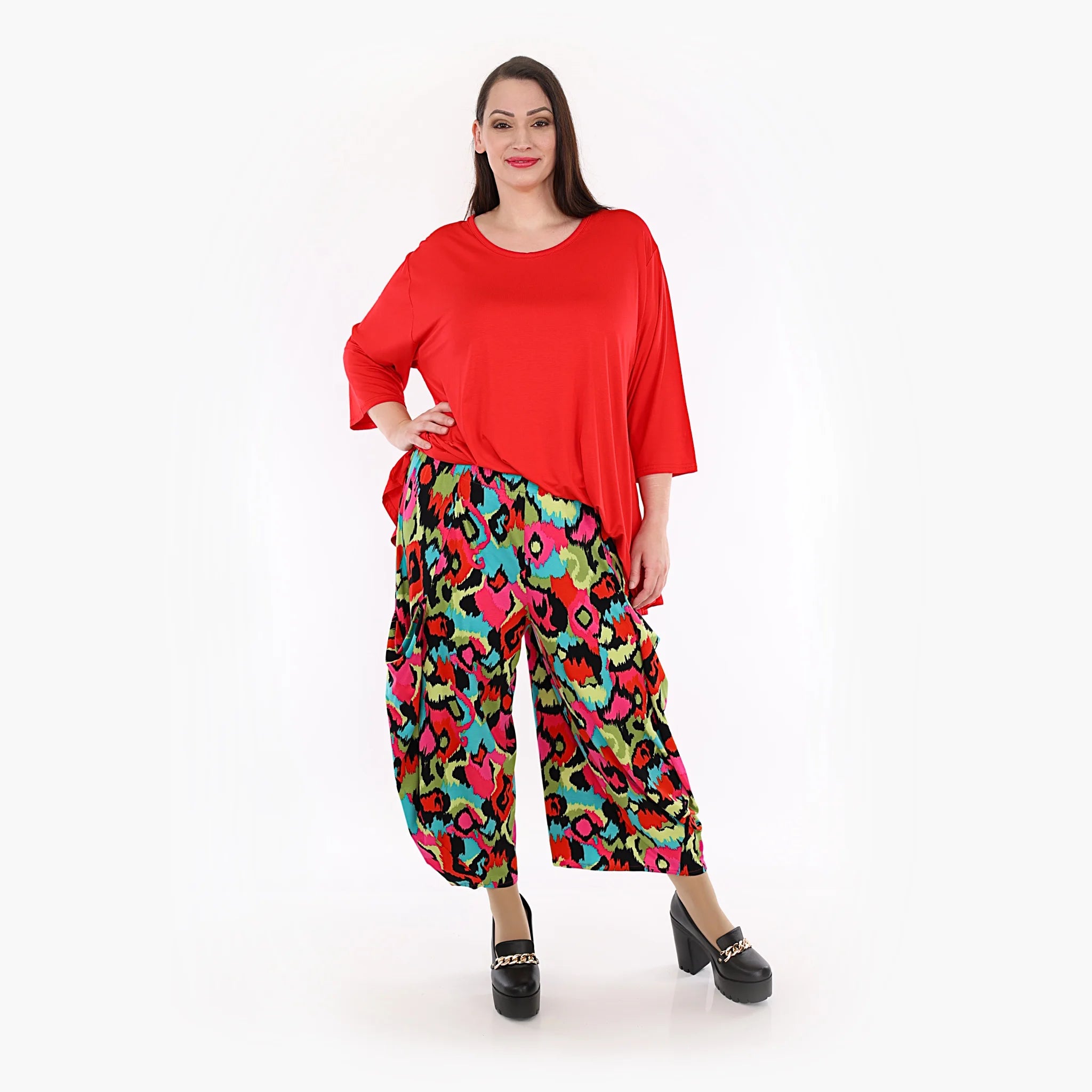  Ballonhose in trendigem Farbmix mit elastischem Bund und praktischen Taschen für Plus Size