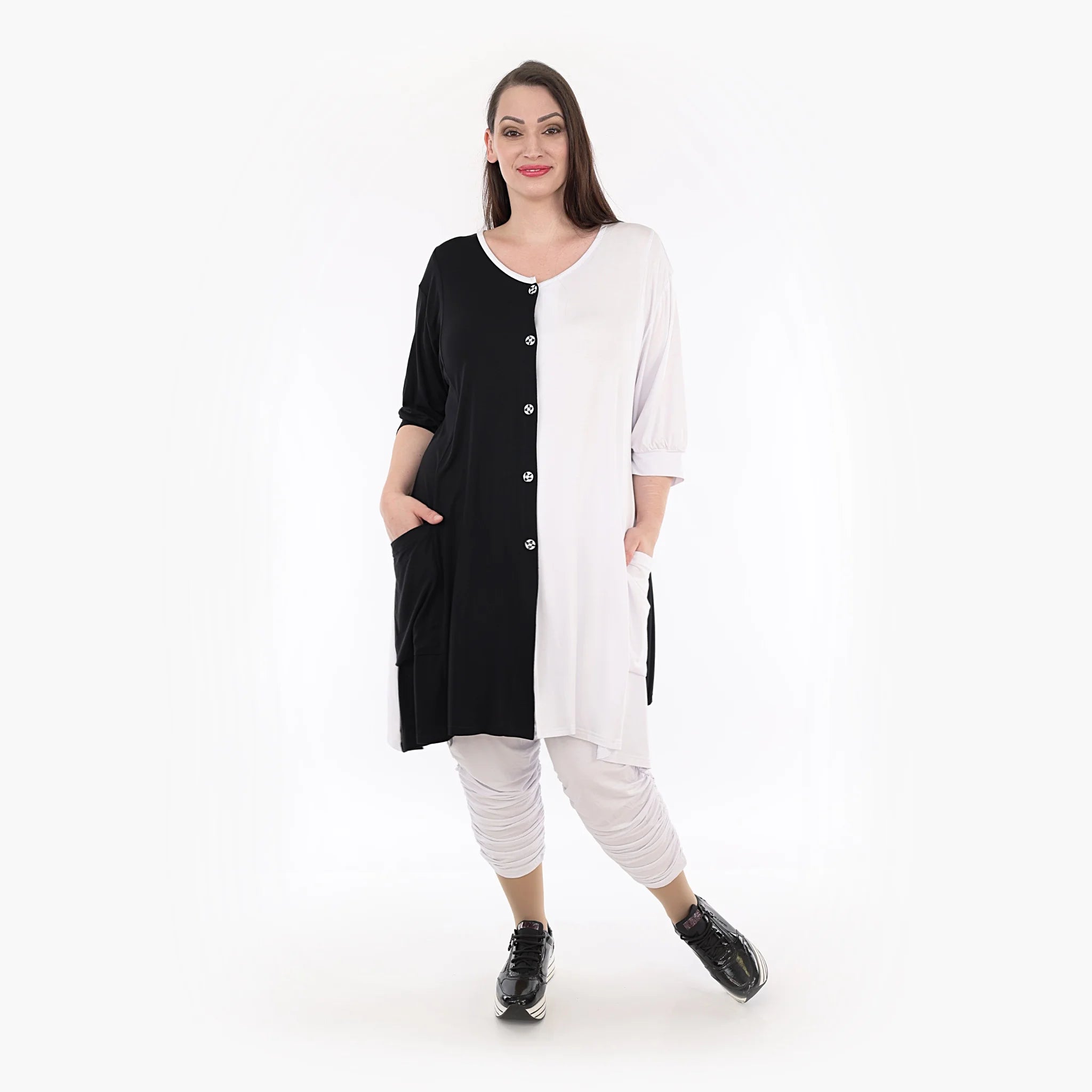  A-Form Jacke von AKH Fashion aus Viskose, 1321.06957, Schwarz-Weiß, Schick, Modern, Bequem