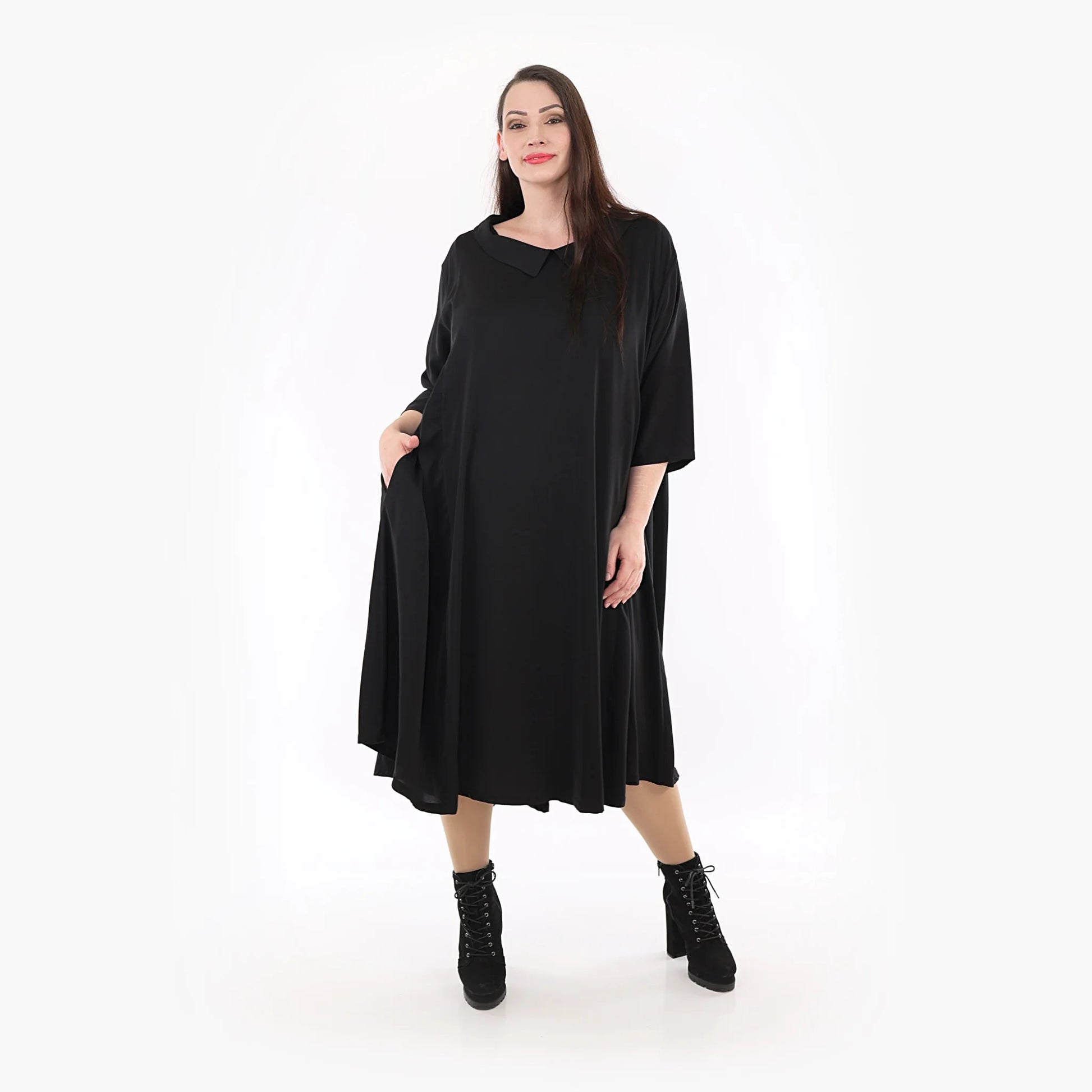  A-Form Kleid von AKH Fashion aus Viskose, 1325.06958, Schwarz, Unifarben, Schick, Modern