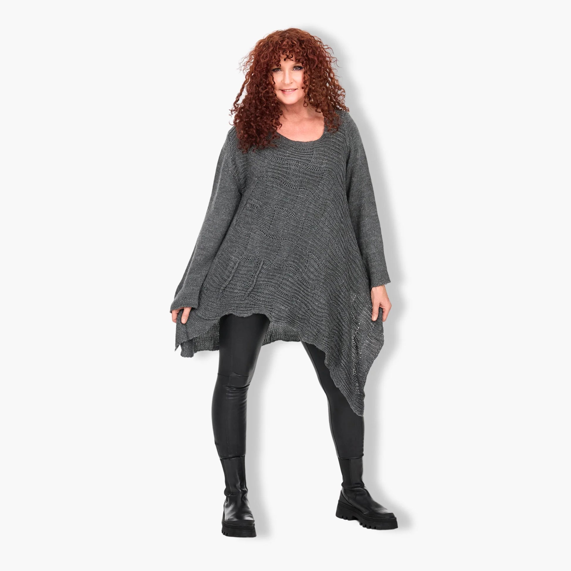  Stilvoller A-Form Pullover in elegantem Anthrazit für Plus Size, ideal für Herbst und Winter