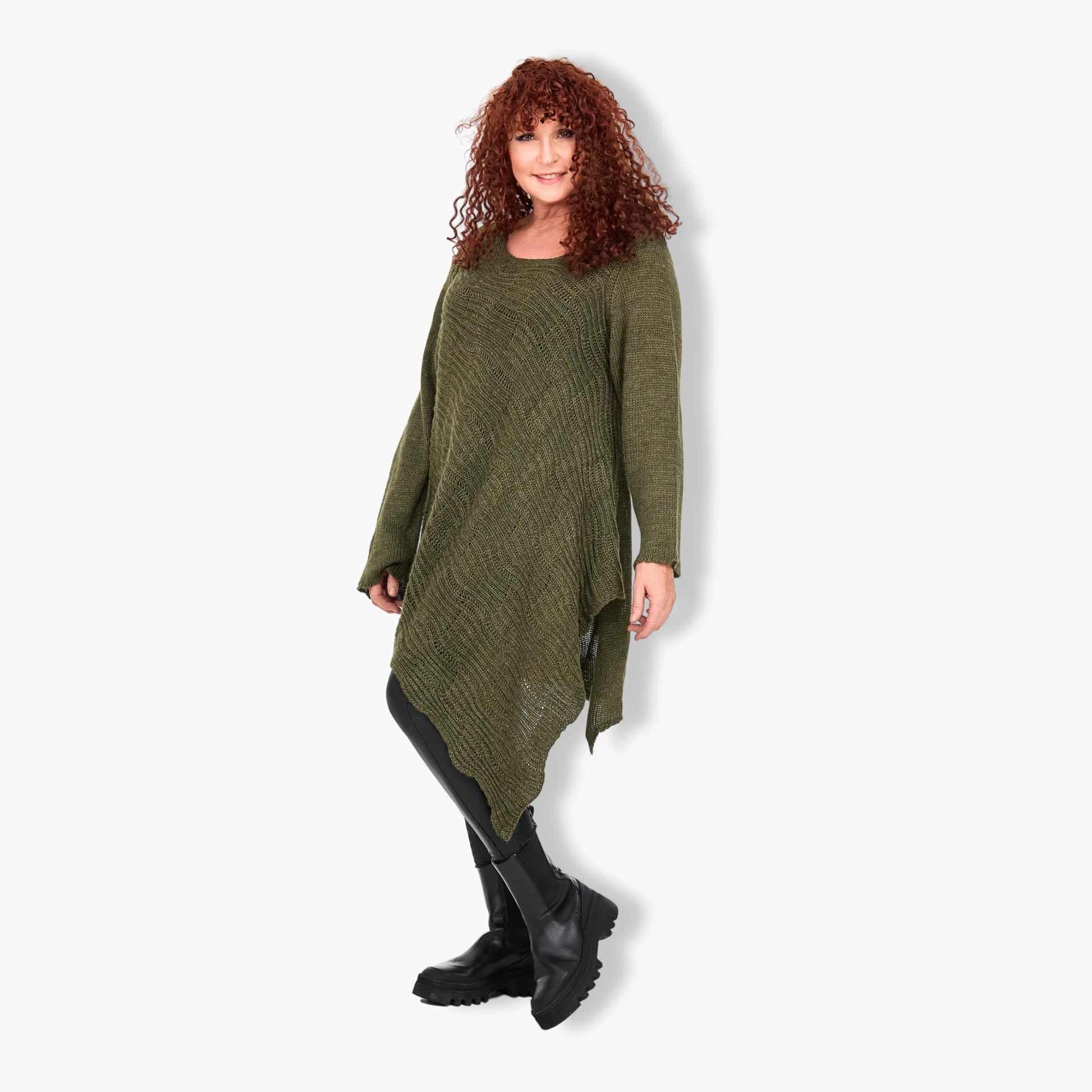  Stylischer Oversize-Pullover in Oliv für Plus Size - Elegante A-Form mit Rundhalsausschnitt