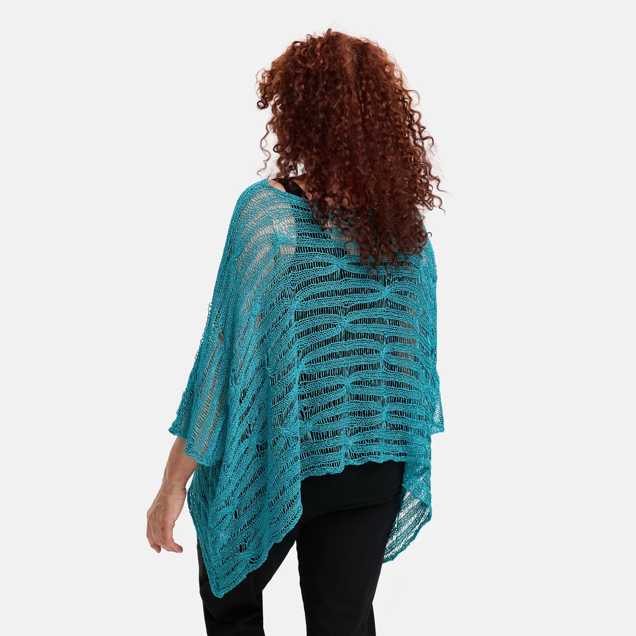  Amandine Pullover in kastiger Form, aus Baumwolle, A2805, Türkis, Schick, Modern, Bequem