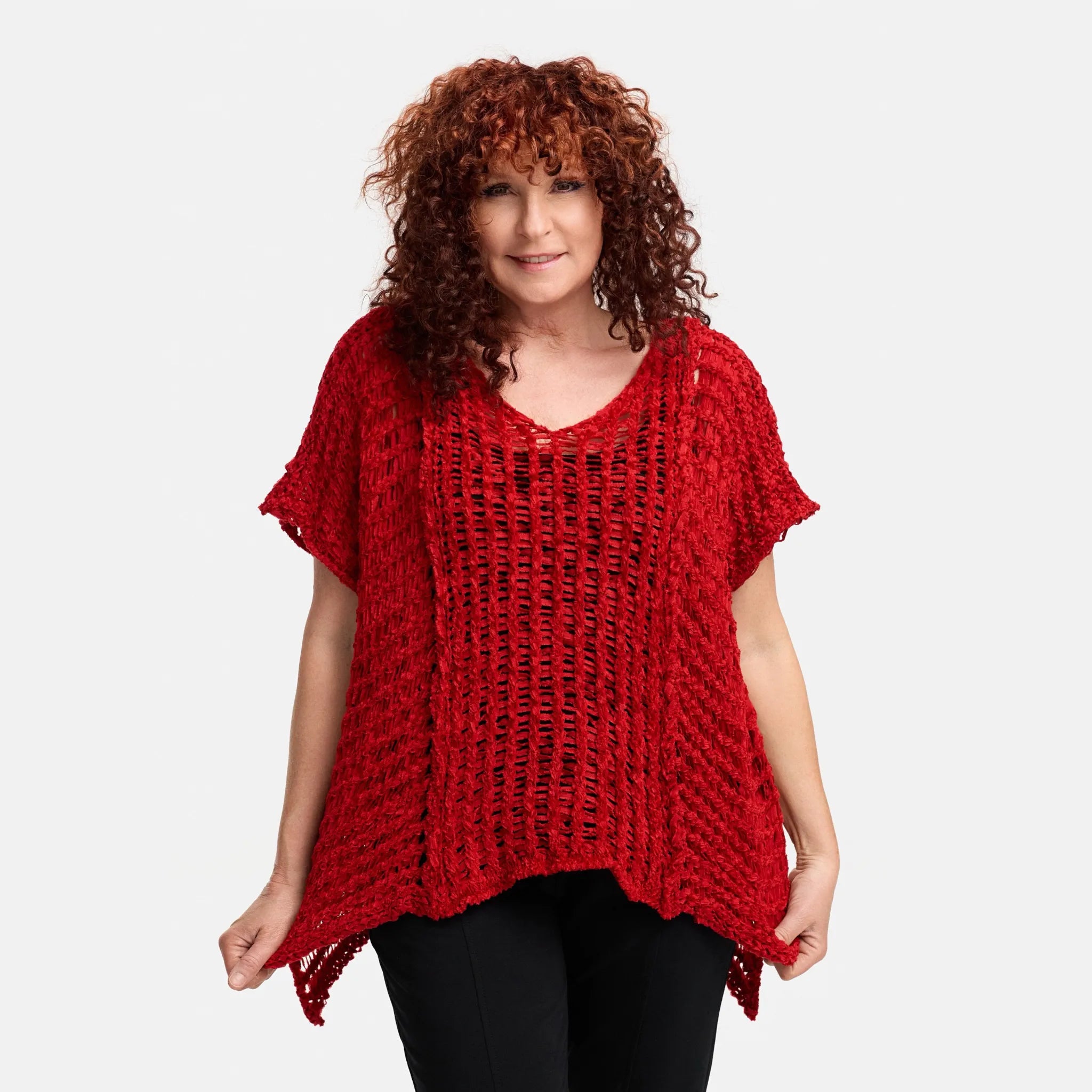  Amandine Pullover in kastiger Form, aus Baumwolle, A2809, Rot, Schick, Modern, Bequem