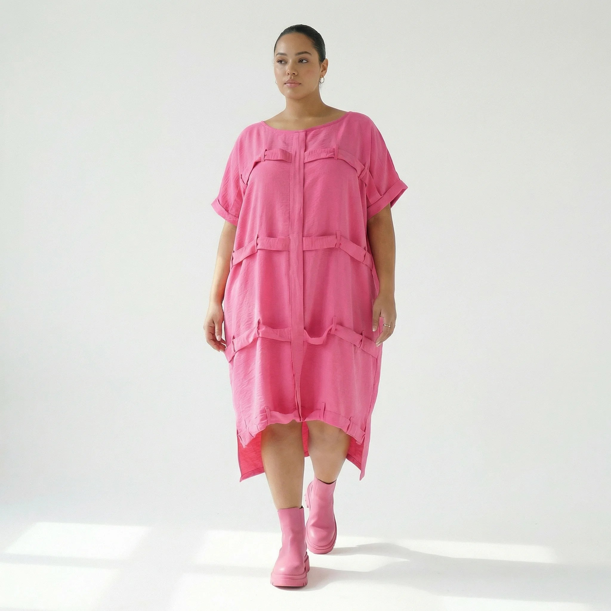  Bukezy Kleid in gerader Form, aus Baumwolle, 1654, Pink, Ausgefallen, Zeitlos, Schick