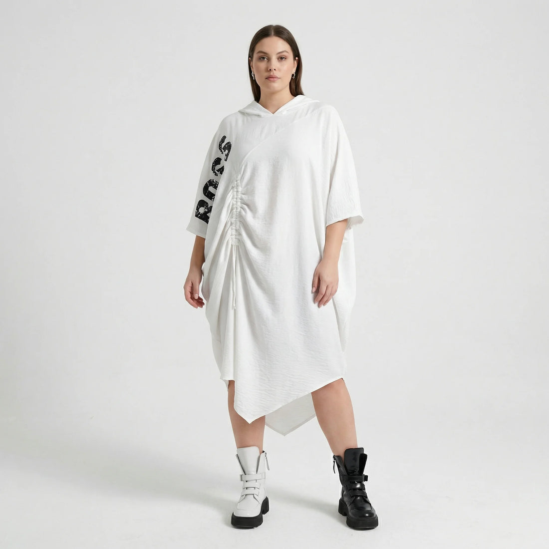  Bukezy Kleid in gerundeter Form, aus Baumwolle, 1877, Weiß, Ausgefallen, Zeitlos, Schick