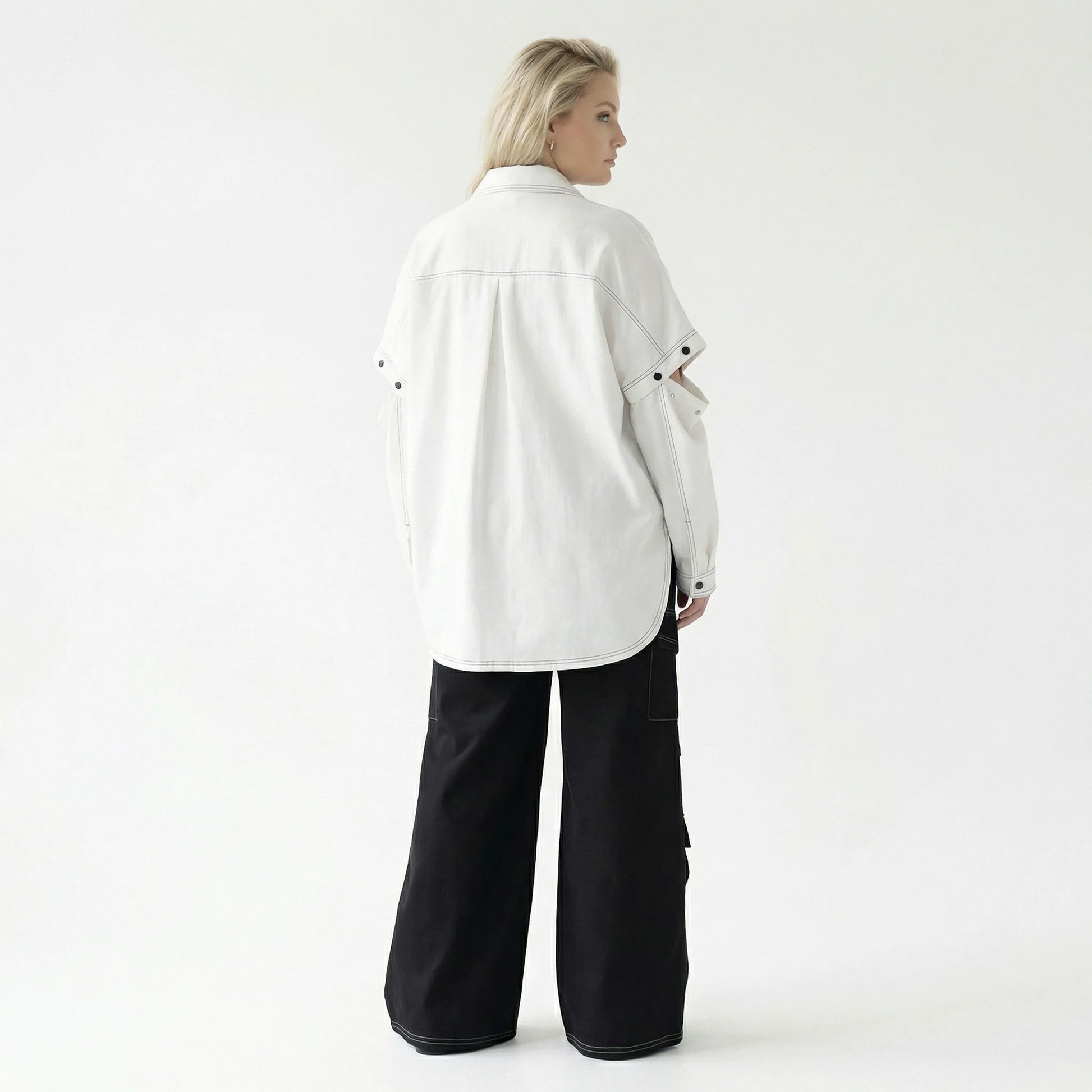  Bukezy 2-Teiler in gerundeter Form, aus Baumwolle, 2085, Weiß/Schwarz, Ausgefallen, Schick