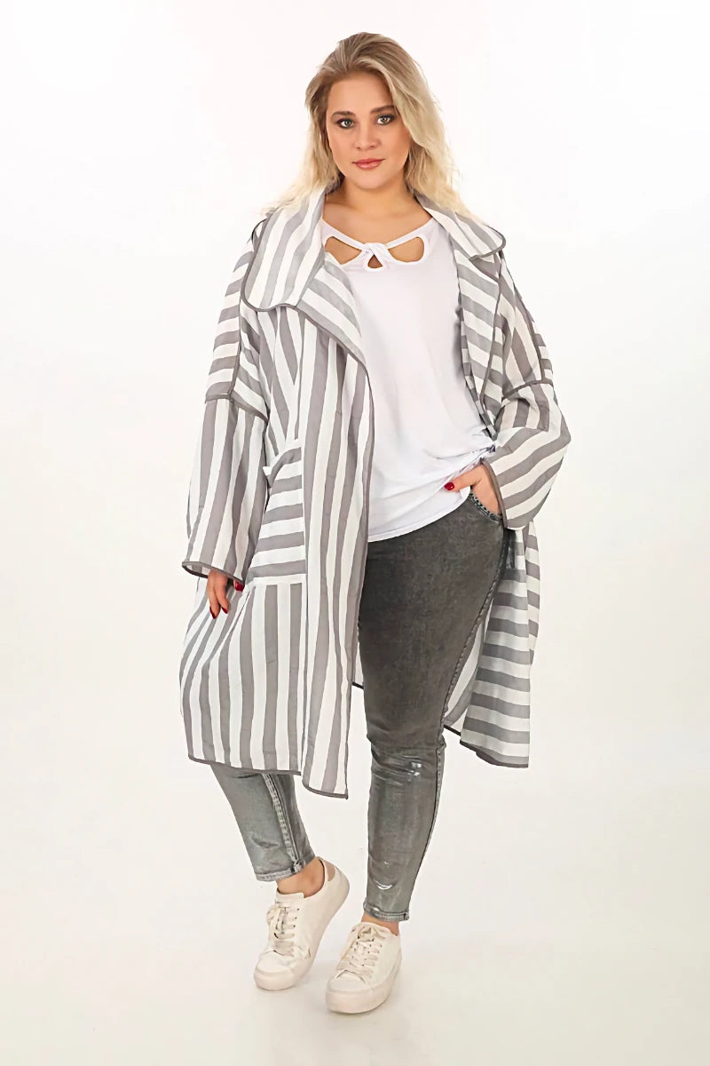 Oversized Wendejacke von Divas Planet aus Viskose, 03541, Silber, Blockstreifen, Ausgefallen