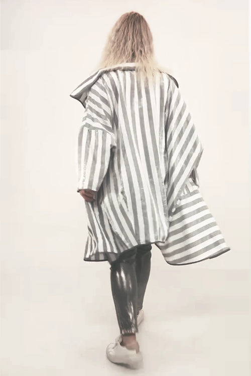 Oversized Wendejacke von Divas Planet aus Viskose, 03541, Silber, Blockstreifen, Ausgefallen