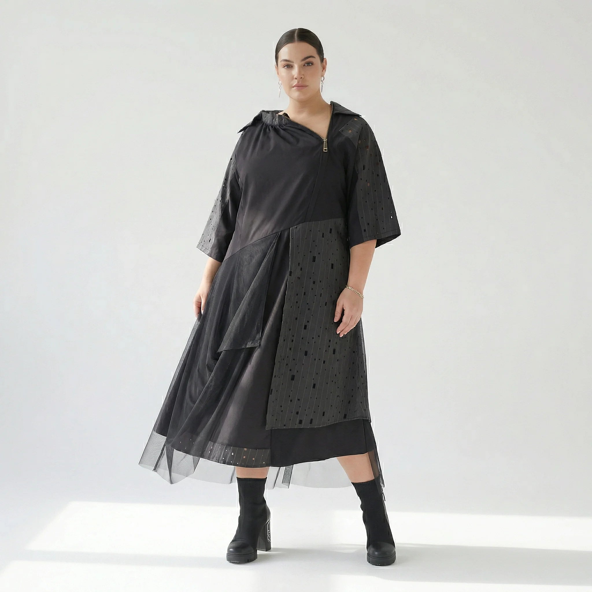  A-Form Kleid von H4 Fashion aus Polyamid, 8022, Schwarz, Ausgefallen, Zeitlos, Schick