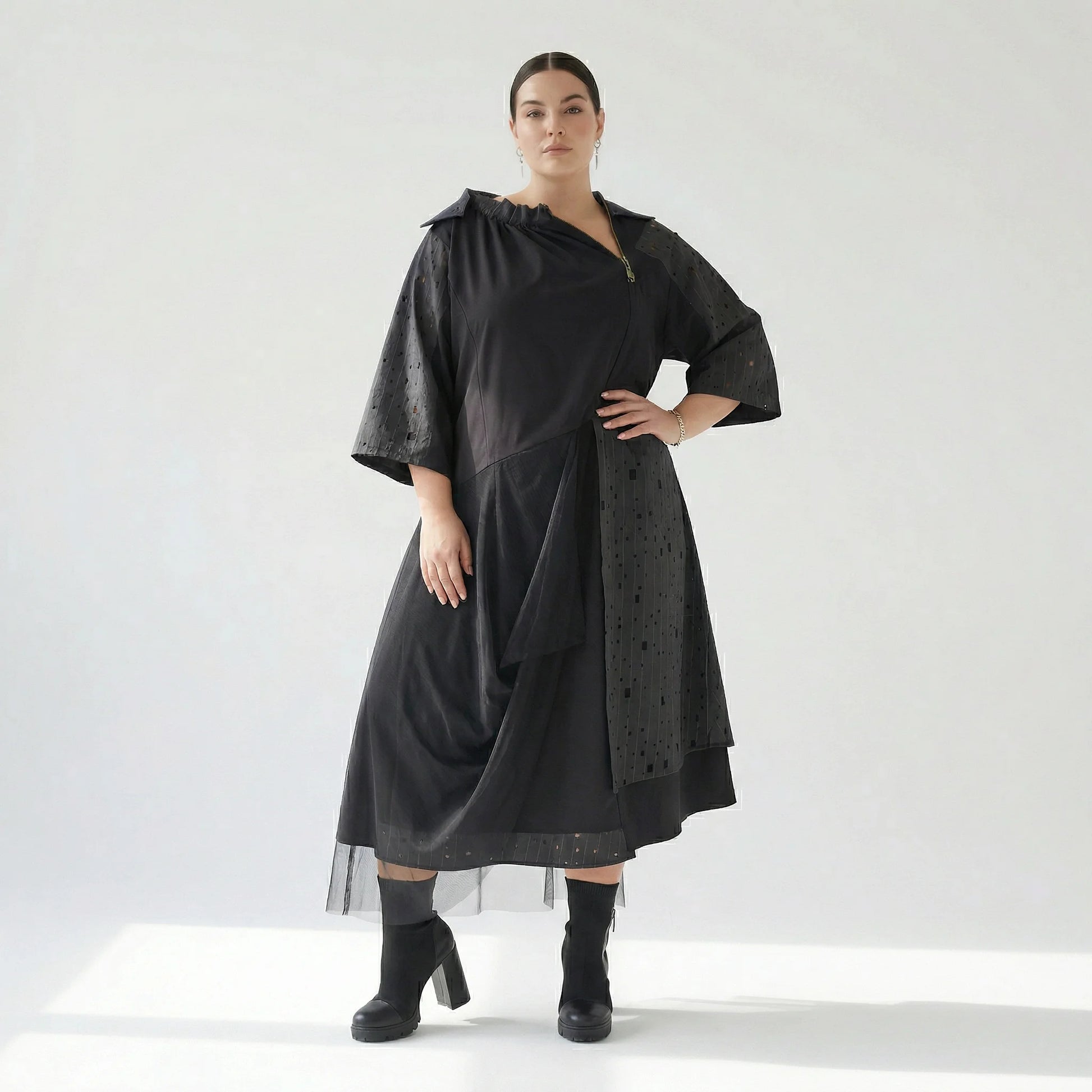  A-Form Kleid von H4 Fashion aus Polyamid, 8022, Schwarz, Ausgefallen, Zeitlos, Schick