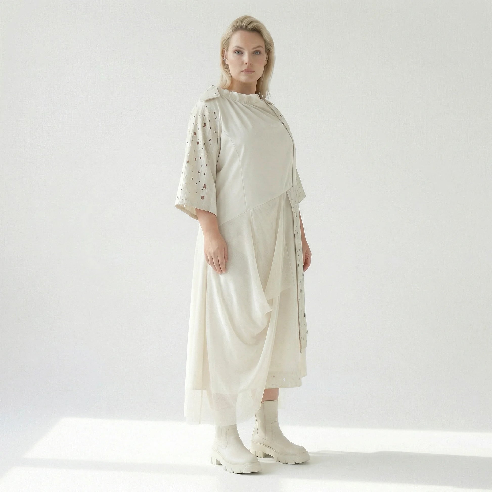  A-Form Kleid von H4 Fashion aus Polyamid, 8022, Ecru, Ausgefallen, Zeitlos, Schick