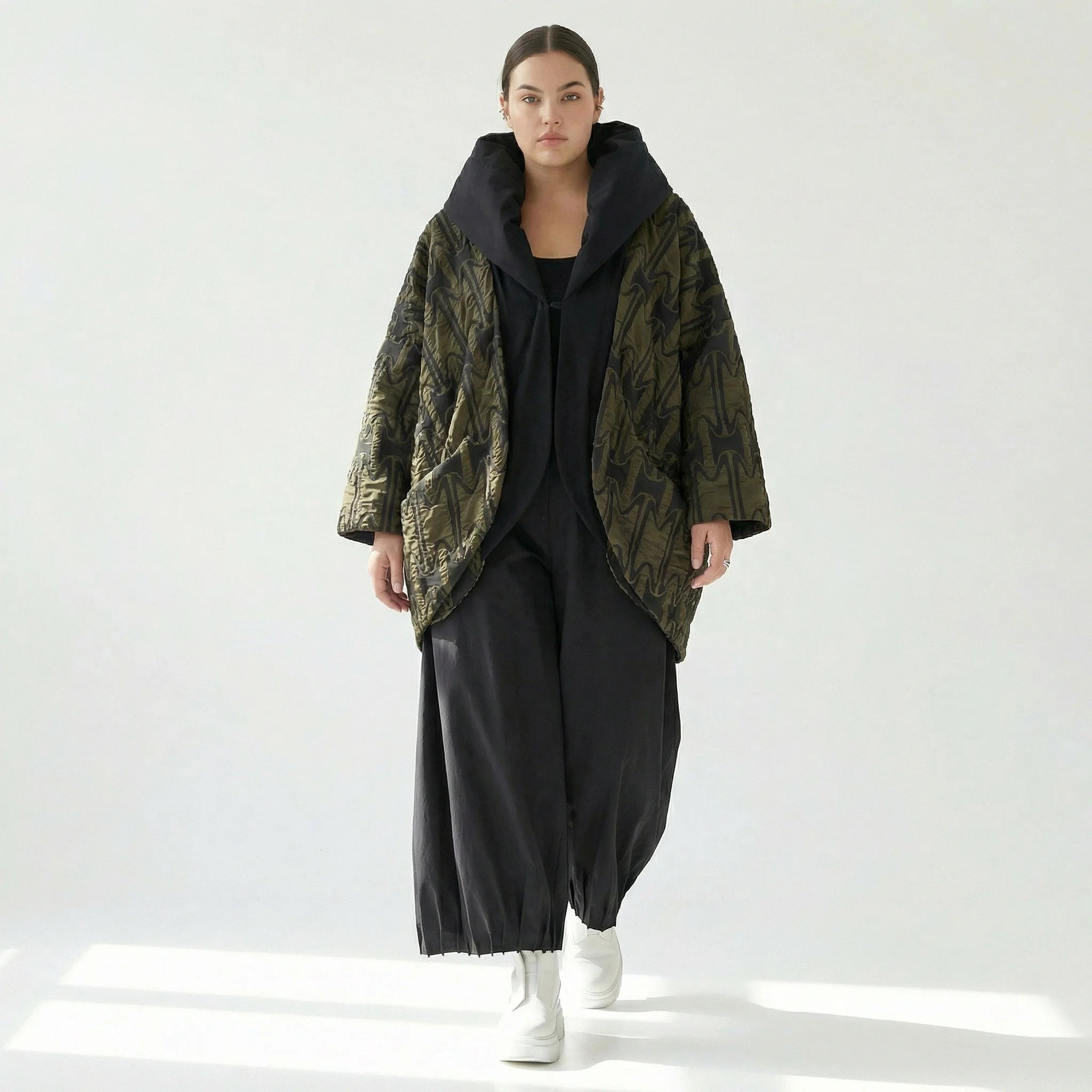  Ballonjacke von H4 Fashion aus Baumwolle, 1624, Khaki, Muster, Schick, Modern, Bequem