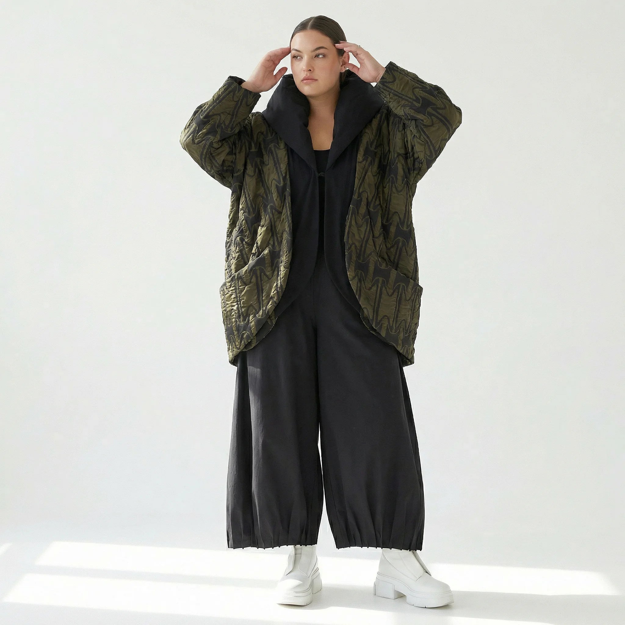  Ballonjacke von H4 Fashion aus Baumwolle, 1624, Khaki, Muster, Schick, Modern, Bequem