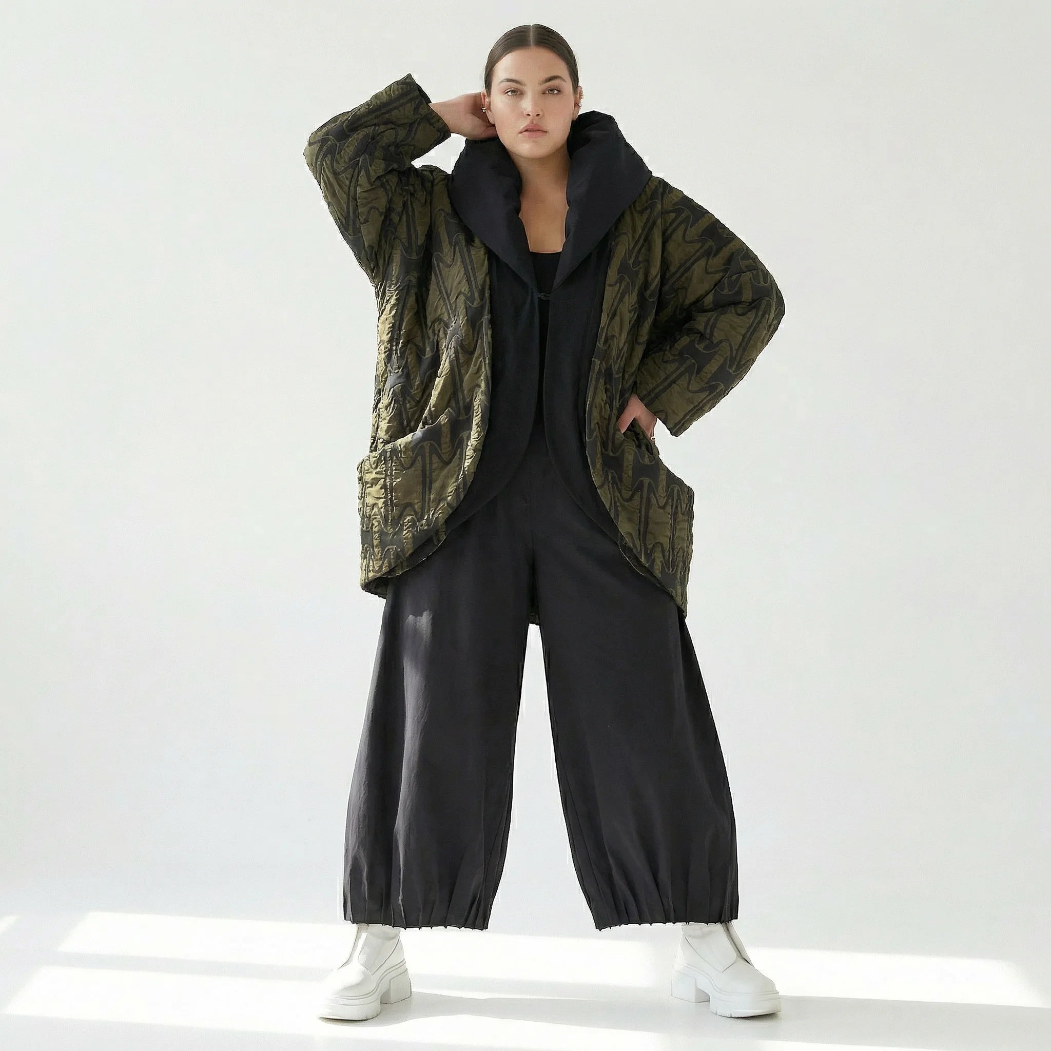  Ballonjacke von H4 Fashion aus Baumwolle, 1624, Khaki, Muster, Schick, Modern, Bequem